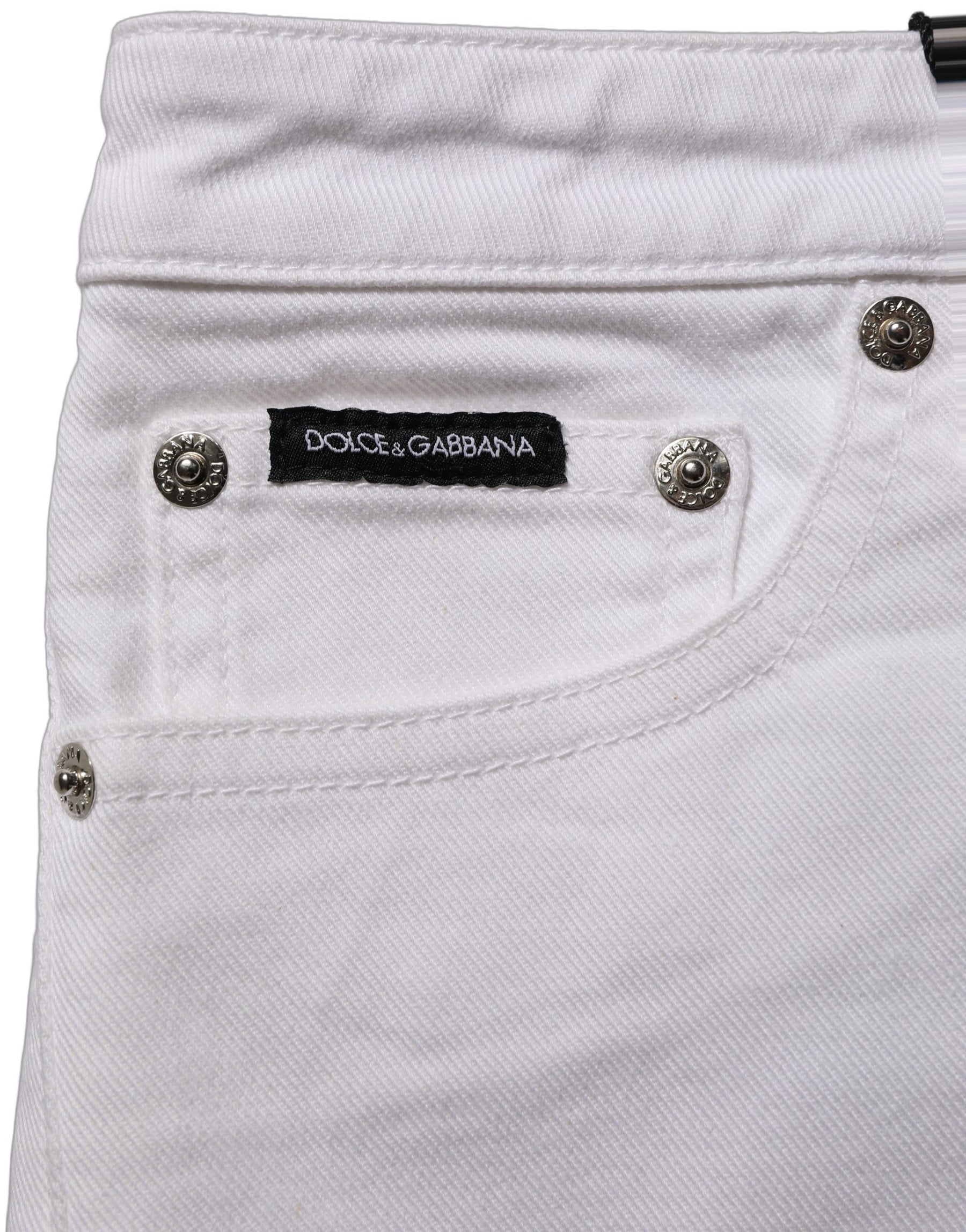 Dolce & Gabbana White Cotton Low Rise Denim Hot Pants Shorts | Regal Royce