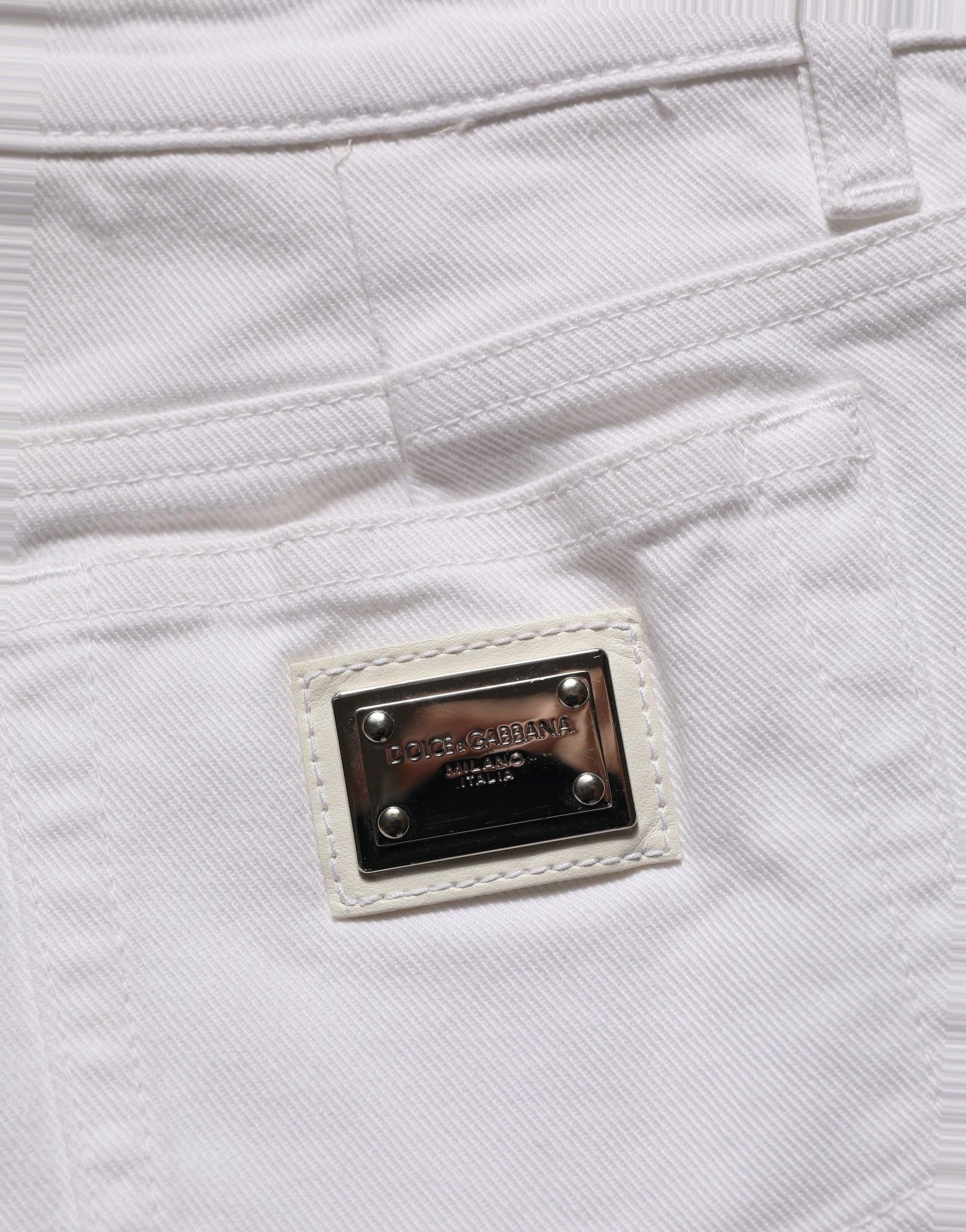 Dolce & Gabbana White Cotton Low Rise Denim Hot Pants Shorts | Regal Royce