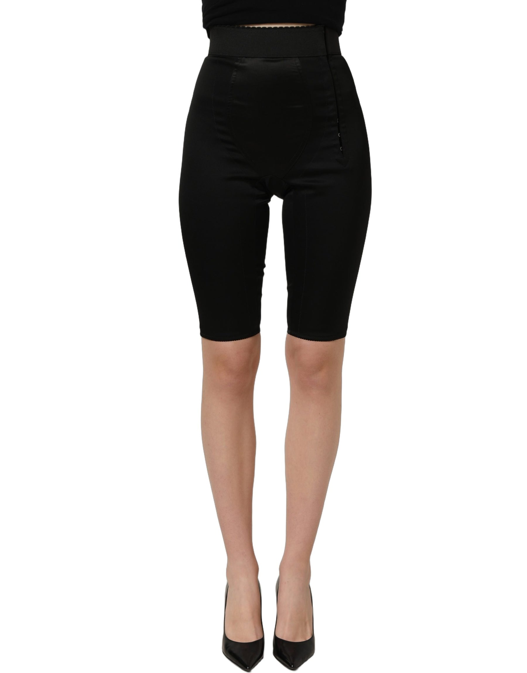 Dolce & Gabbana Black Nylon HighWaist Elastic Waistband Shorts | Regal Royce