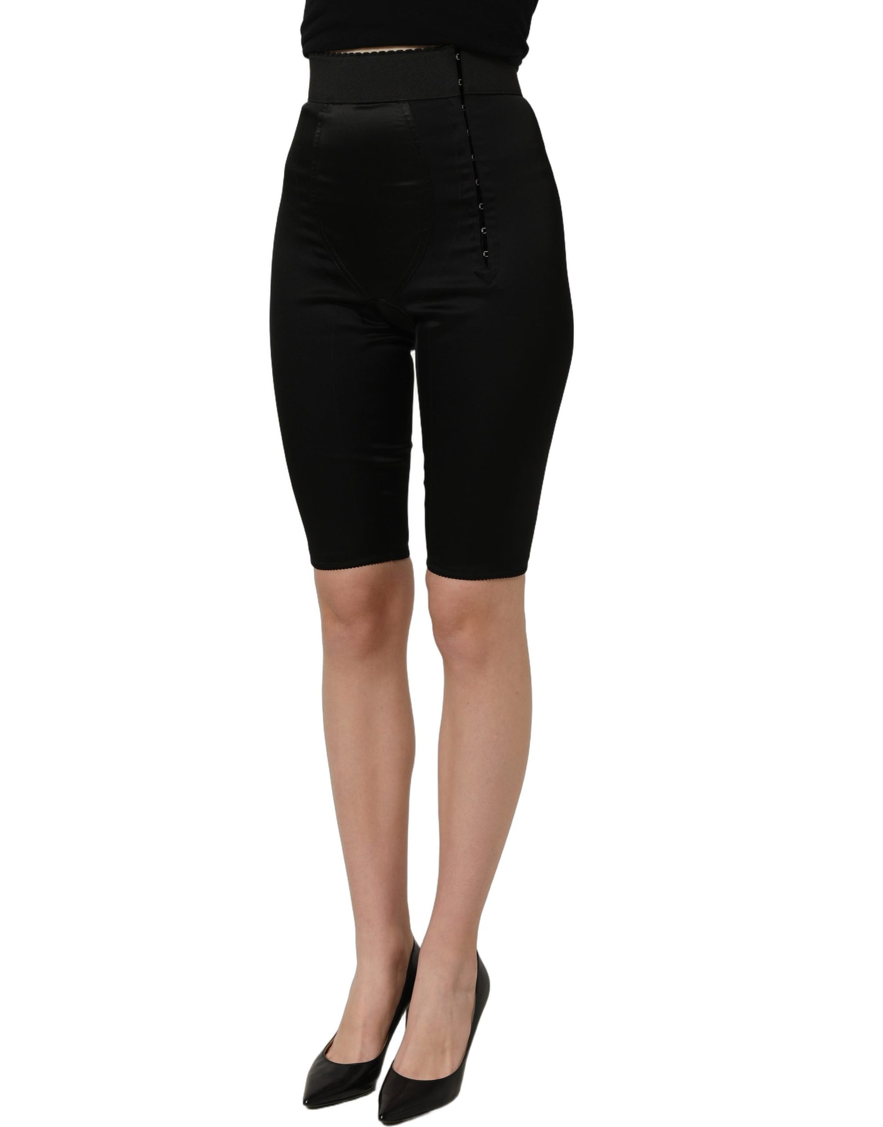 Dolce & Gabbana Black Nylon HighWaist Elastic Waistband Shorts | Regal Royce