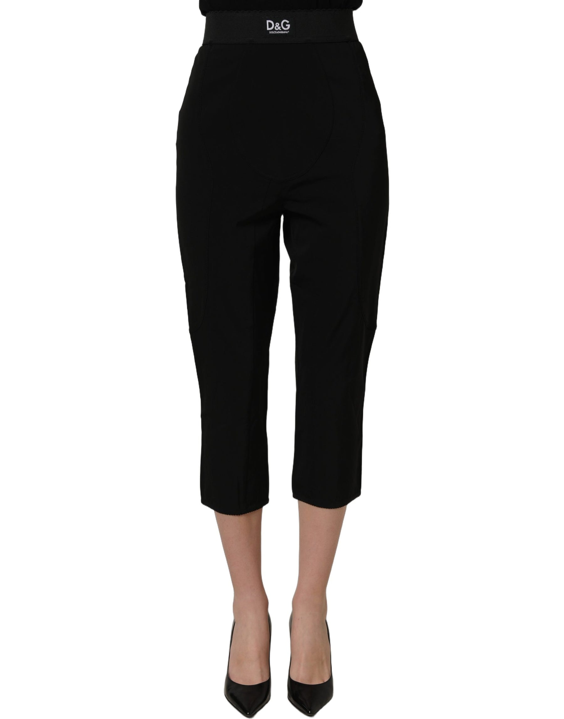 Dolce & Gabbana Black Viscose High Waist Capri Trouser Pants | Regal Royce