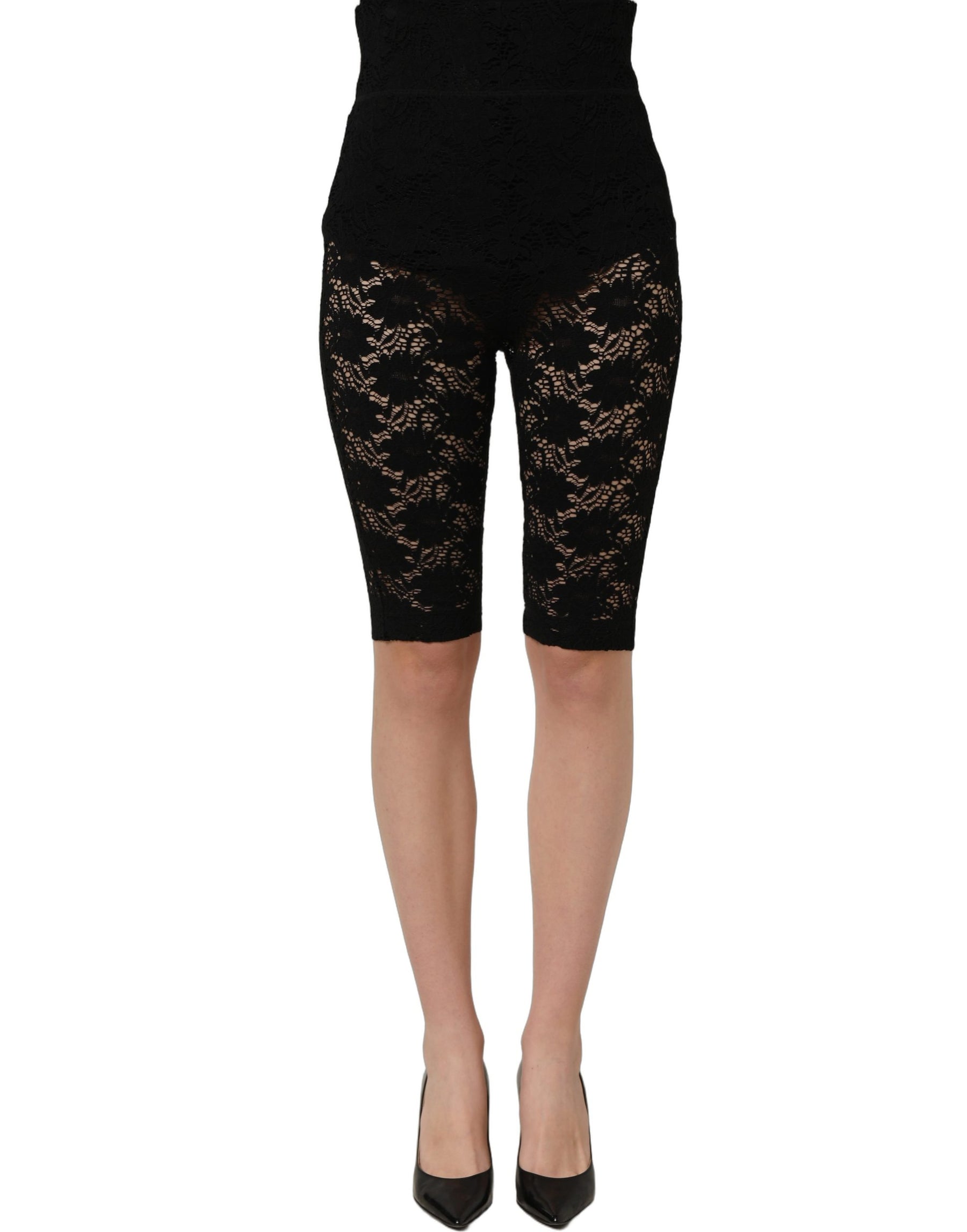 Dolce & Gabbana Black High Waist Sheer Floral Lace Shorts | Regal Royce