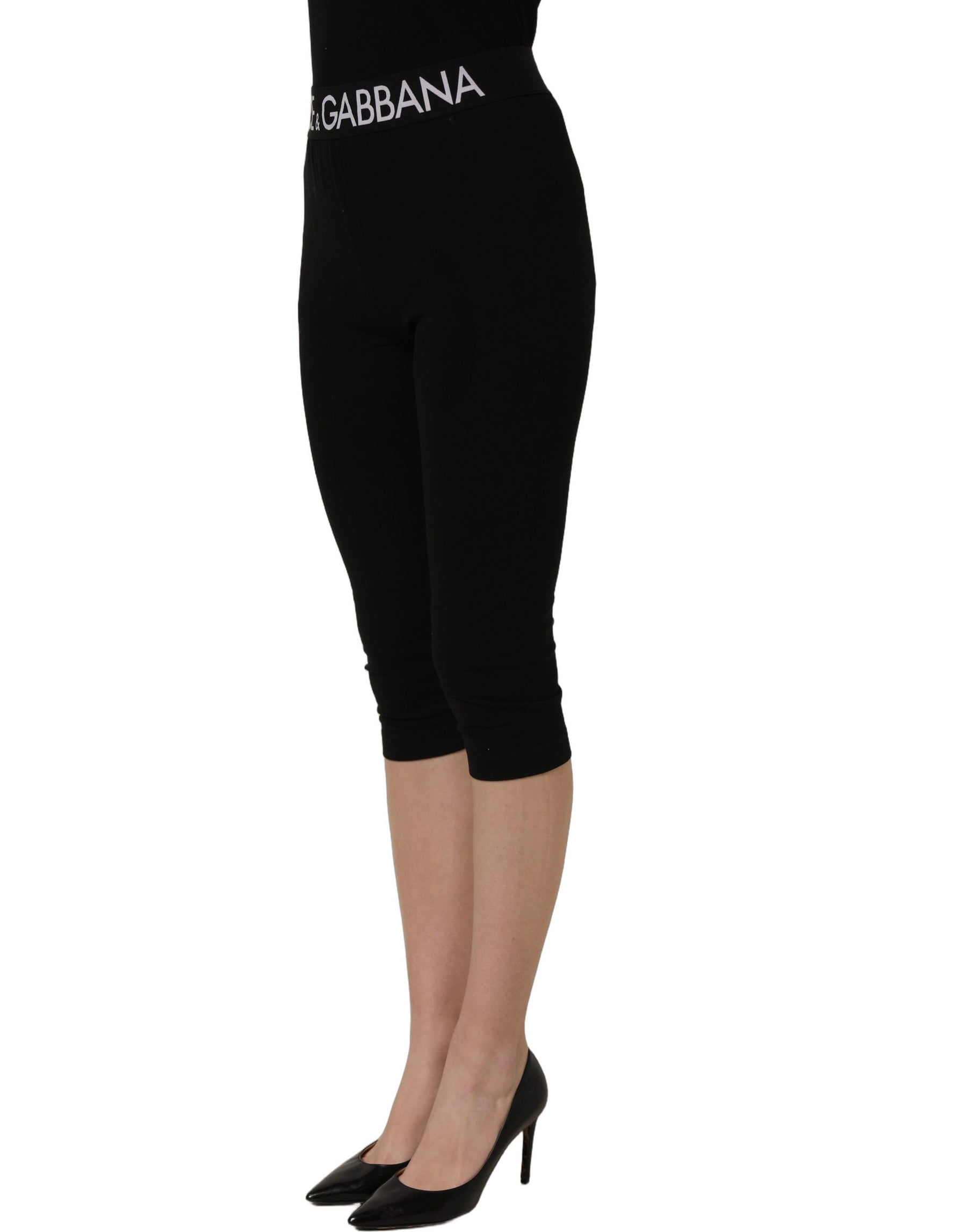 Dolce & Gabbana Black Cotton HighWaist Cropped Leggings Pants | Regal Royce