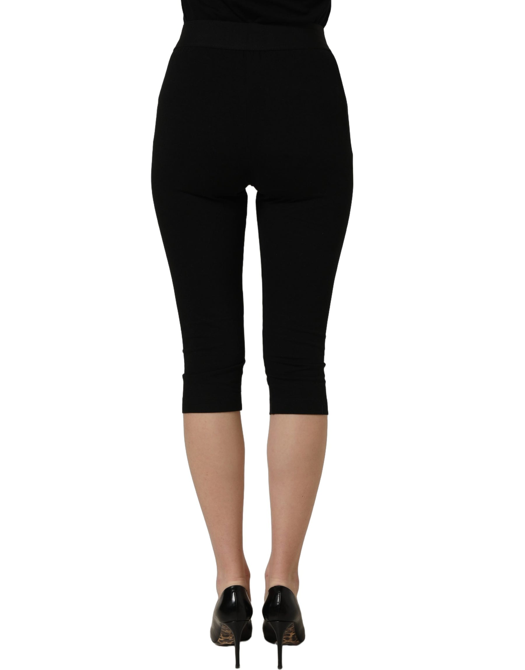 Dolce & Gabbana Black Cotton HighWaist Cropped Leggings Pants | Regal Royce