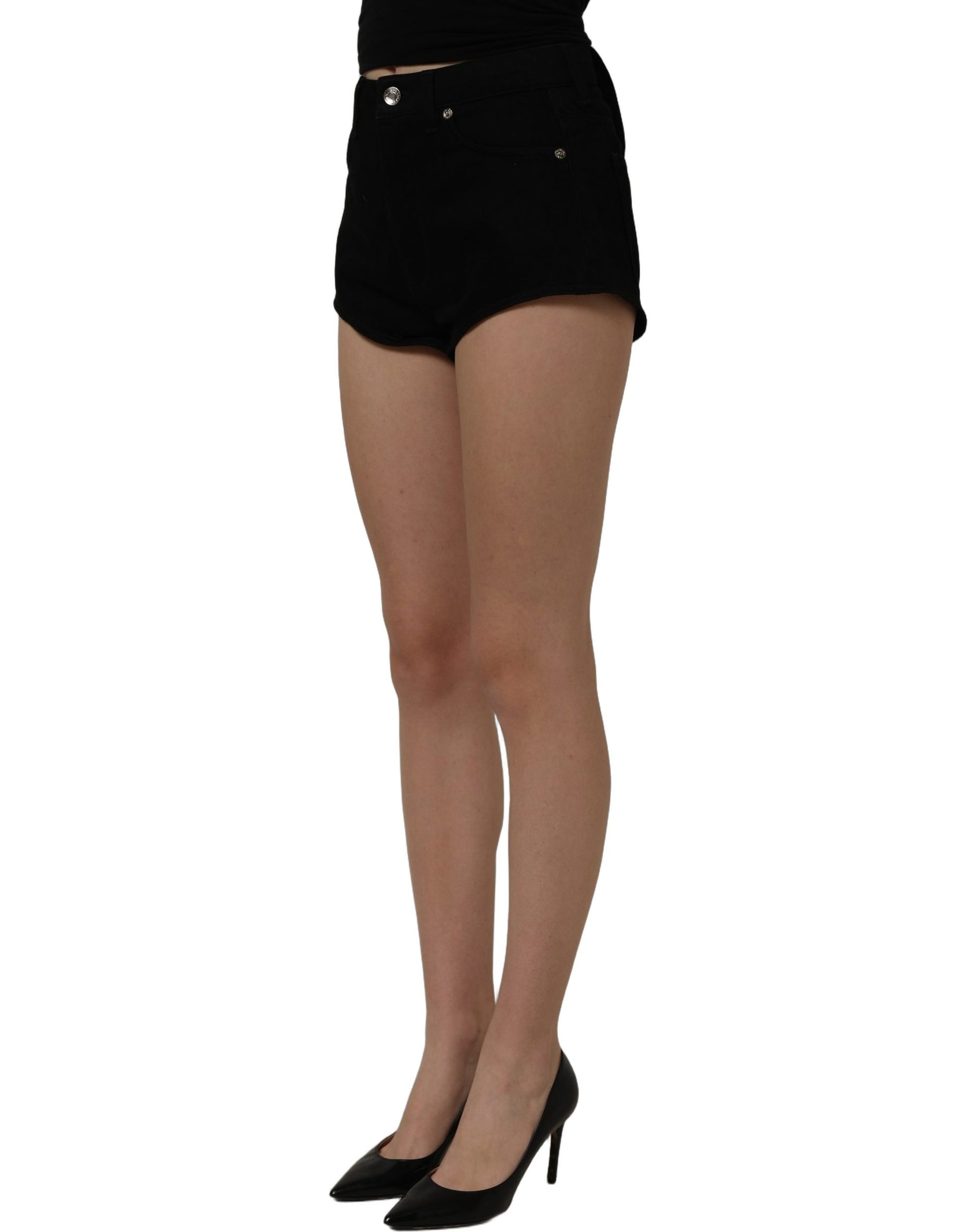 Dolce & Gabbana Black Cotton Mid Rise Denim Hot Pants Shorts | Regal Royce