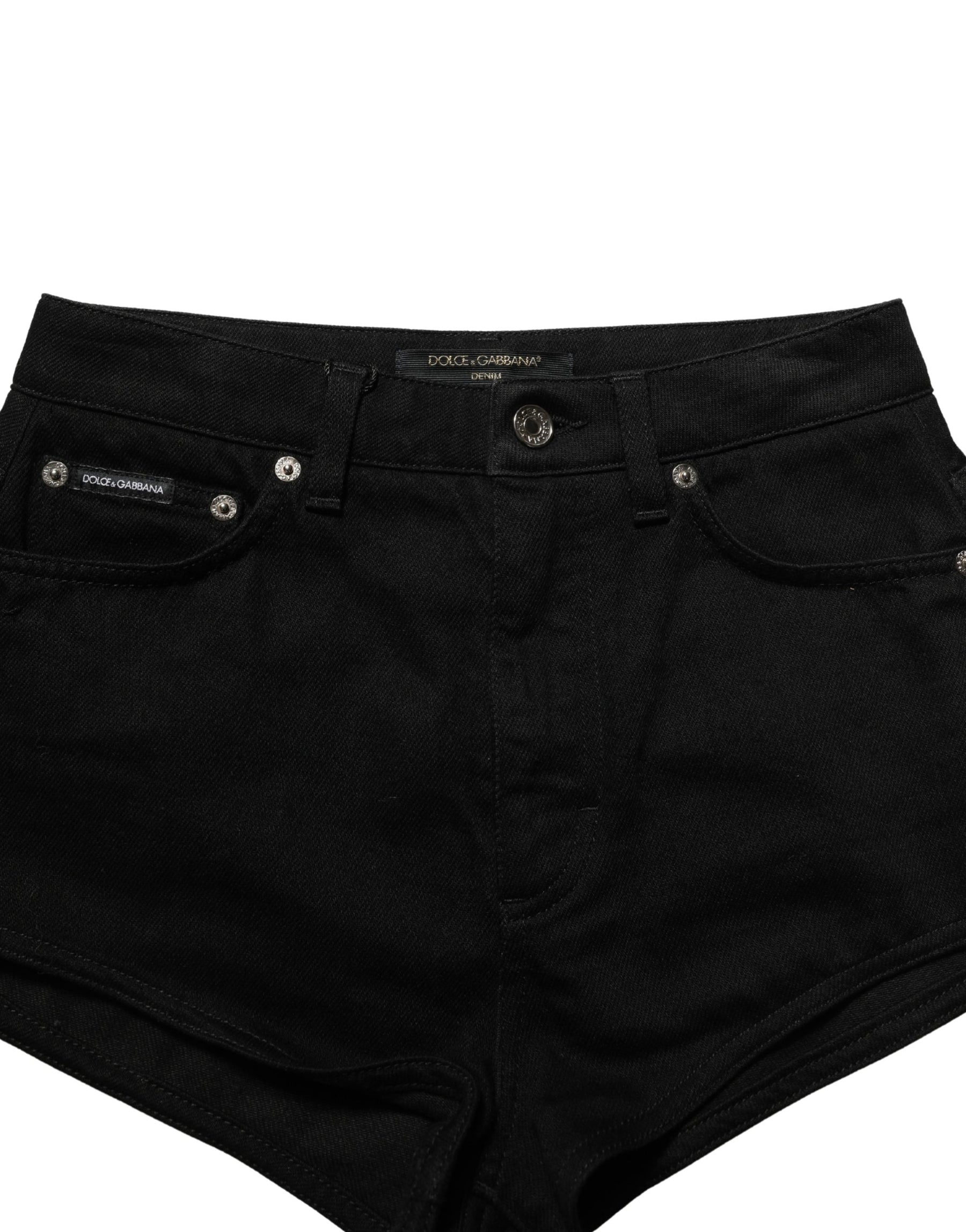 Dolce & Gabbana Black Cotton Mid Rise Denim Hot Pants Shorts | Regal Royce