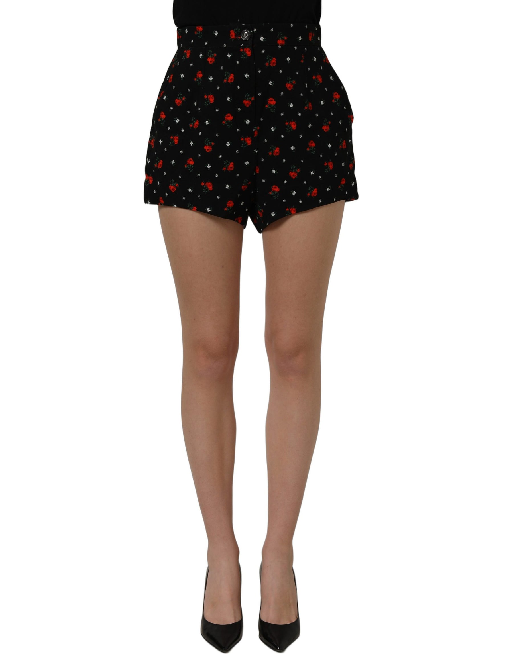 Dolce & Gabbana Black Floral High Rise Women Hot Pants Shorts | Regal Royce