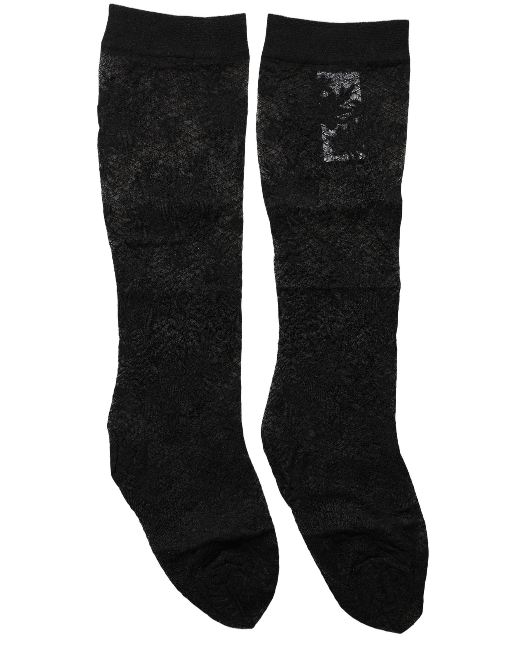 Dolce & Gabbana Black Floral Lace Nylon Stretch Stockings Socks | Regal Royce