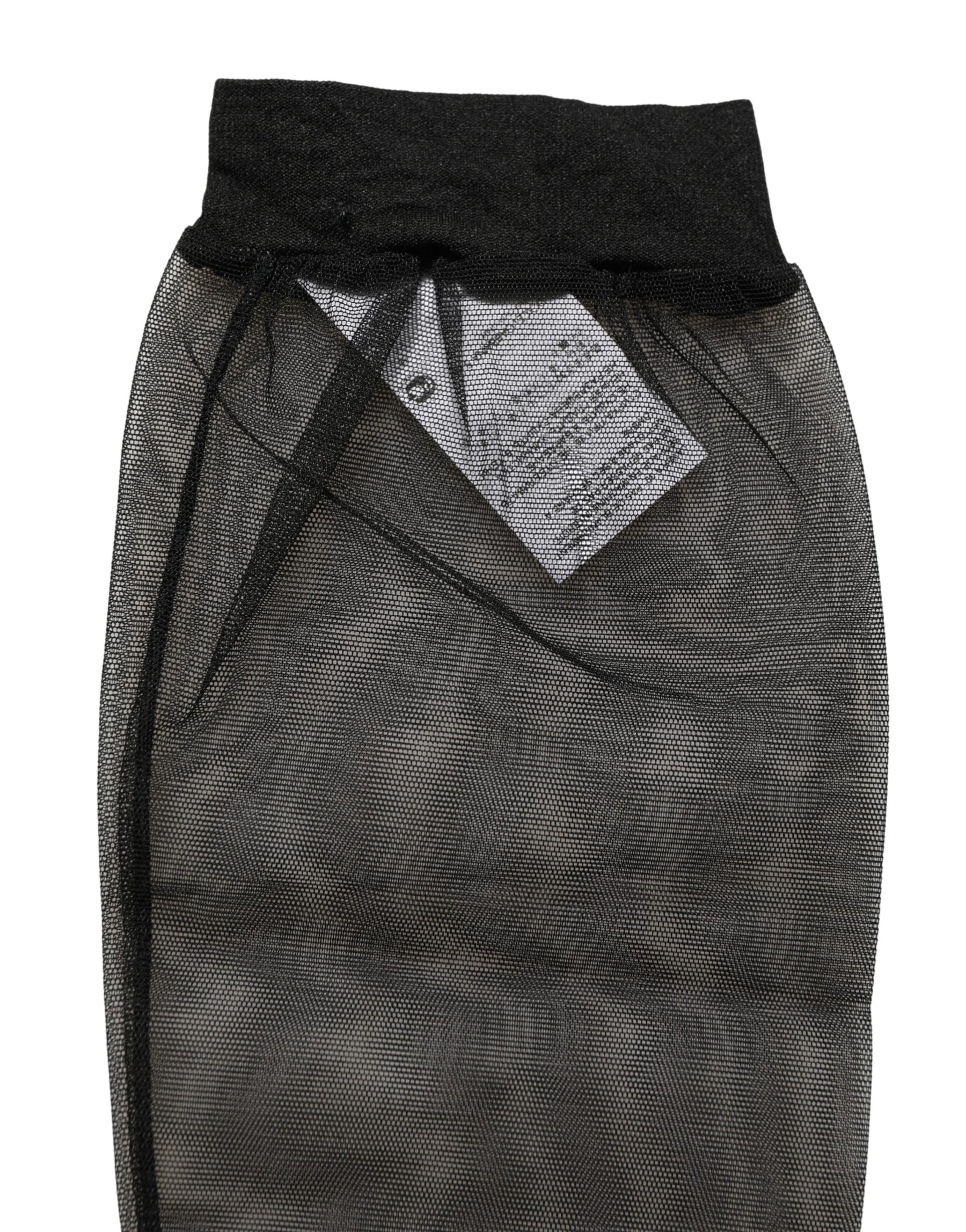 Dolce & Gabbana Black Nylon Mesh Sheer Calf Long Accessory Socks | Regal Royce