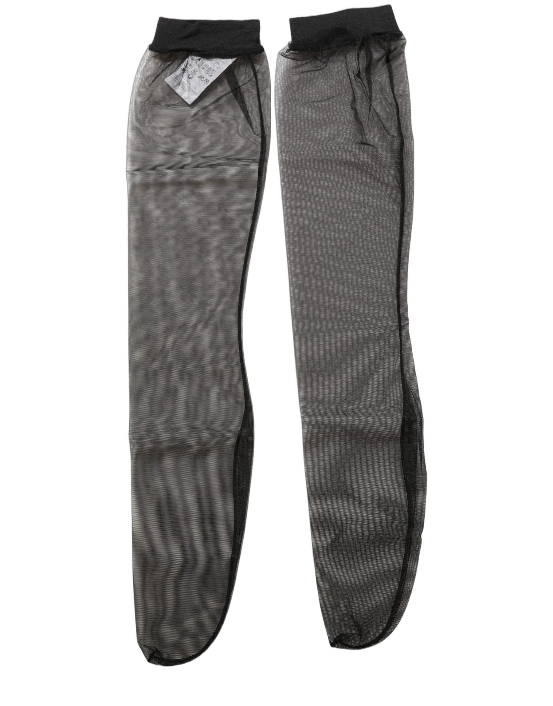 Dolce & Gabbana Black Nylon Mesh Sheer Calf Long Accessory Socks | Regal Royce