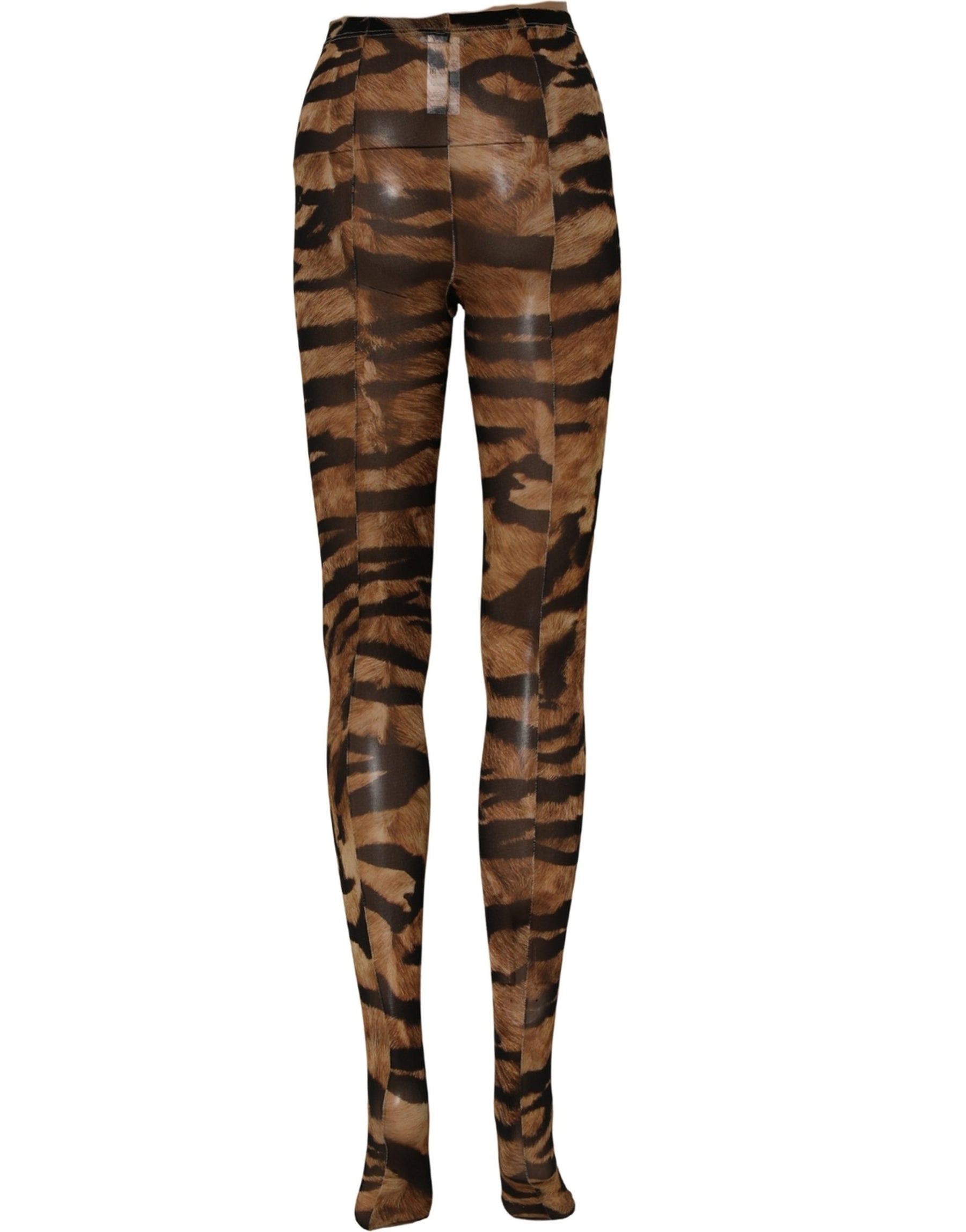 Dolce & Gabbana Brown Tiger Nylon Tights Stocking Pantyhose Socks | Regal Royce