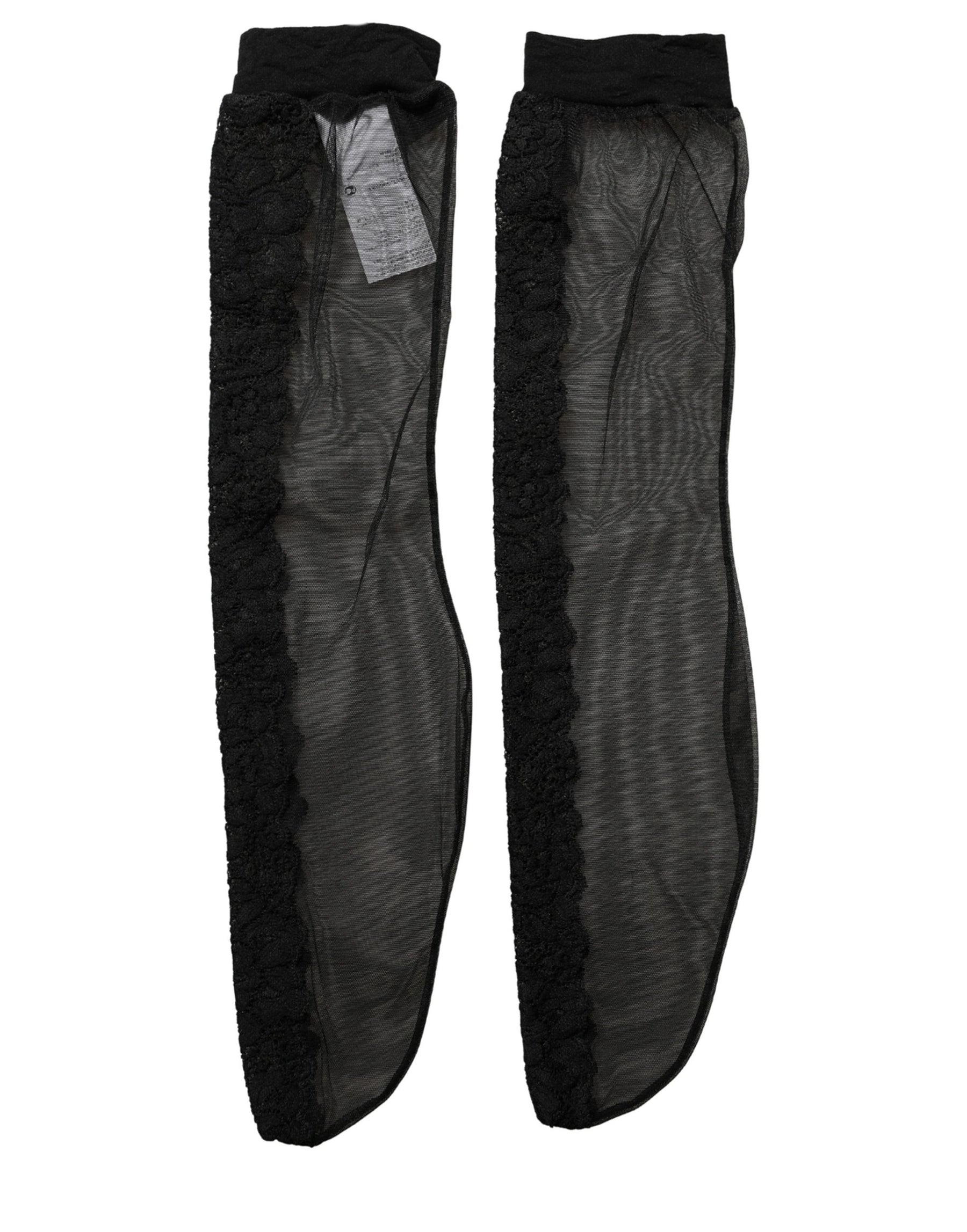 Dolce & Gabbana Black Nylon Mesh Sheer Calf Long Accessory Socks | Regal Royce