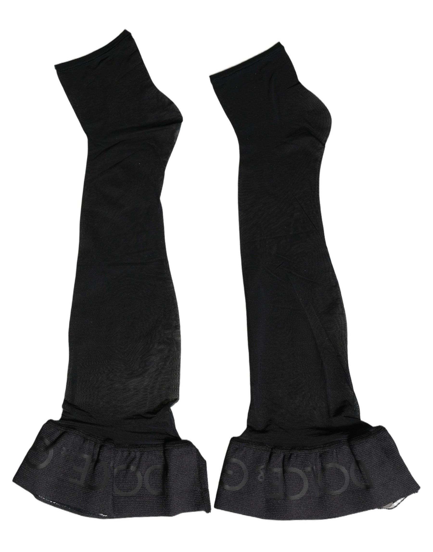 Dolce & Gabbana Black Nylon Logo Calf Long Women Accessory Socks | Regal Royce