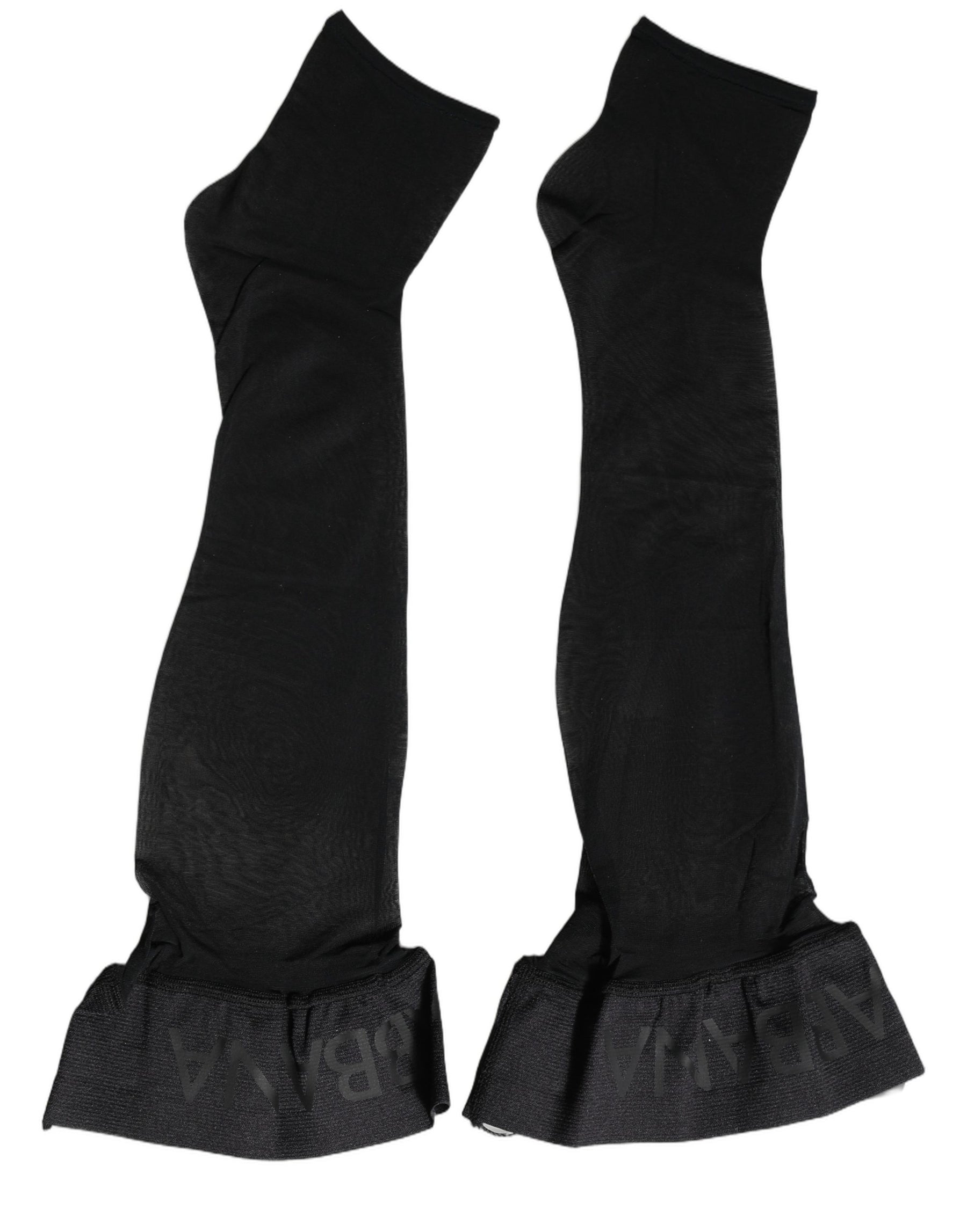 Dolce & Gabbana Black Nylon Logo Calf Long Women Accessory Socks | Regal Royce