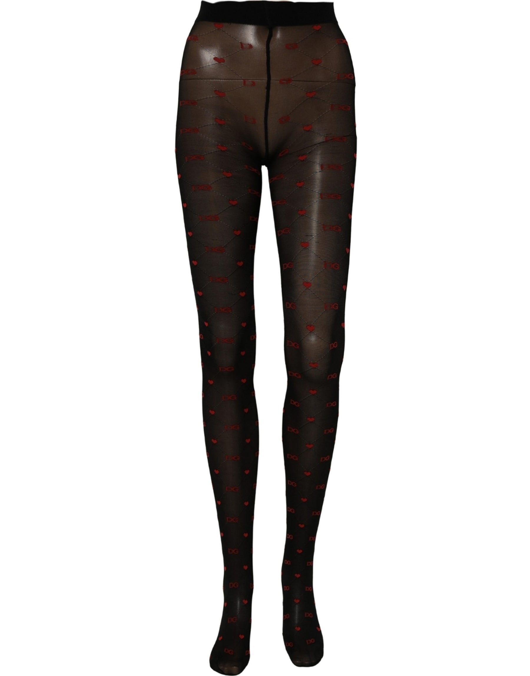 Dolce & Gabbana Black Nylon Hearts Tights Stocking Pantyhose Socks | Regal Royce