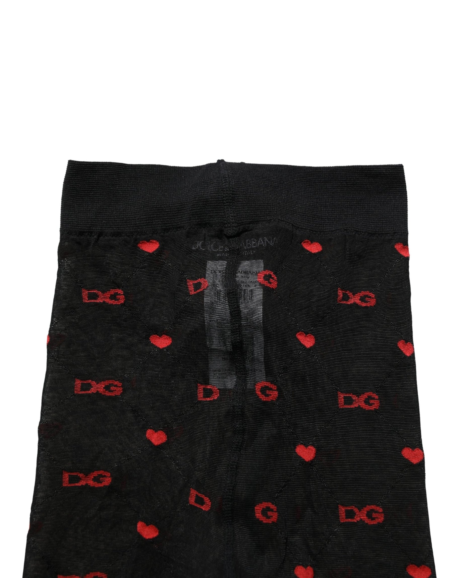 Dolce & Gabbana Black Nylon Hearts Tights Stocking Pantyhose Socks | Regal Royce