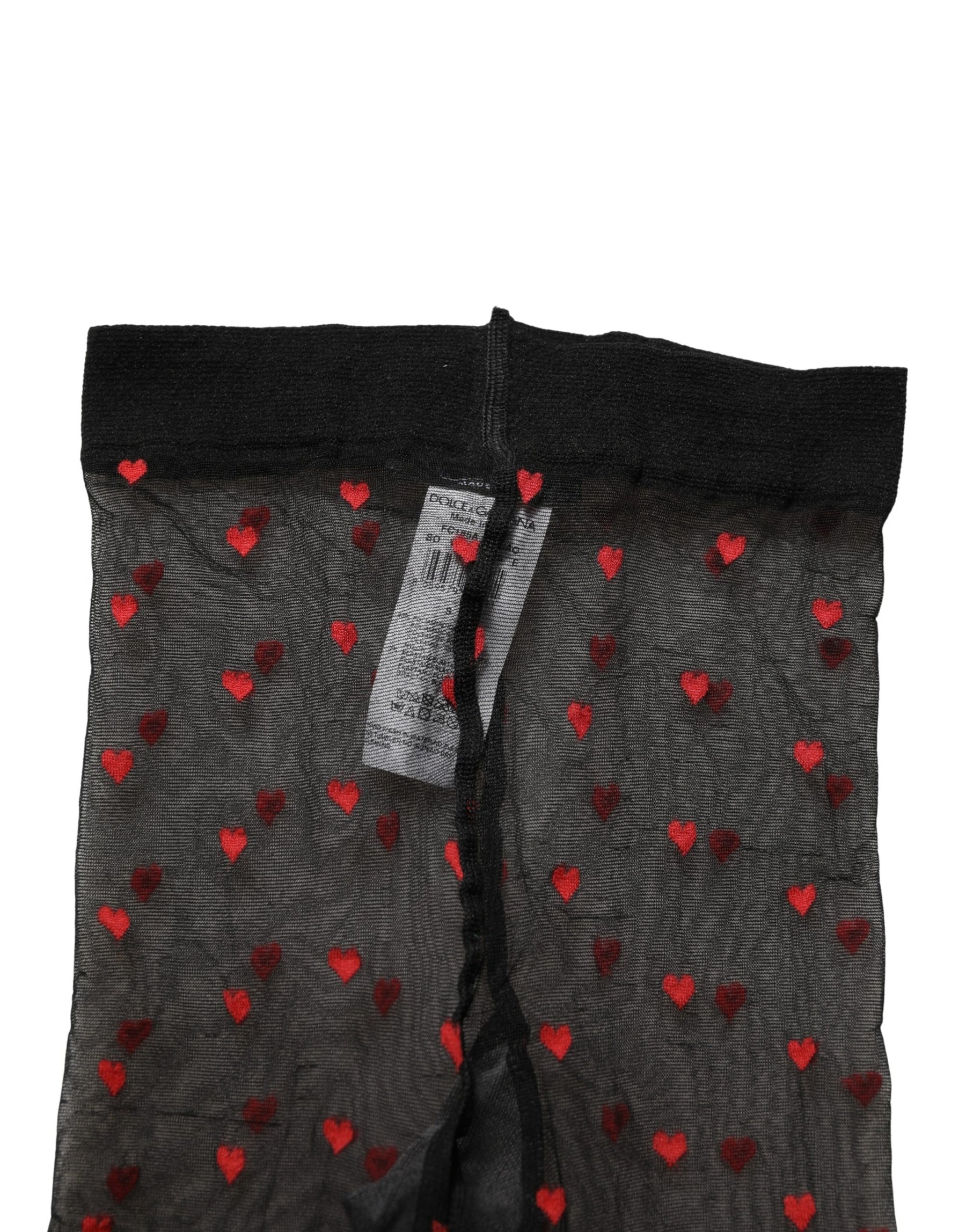 Dolce & Gabbana Black Nylon Hearts Tights Stocking Pantyhose Socks | Regal Royce