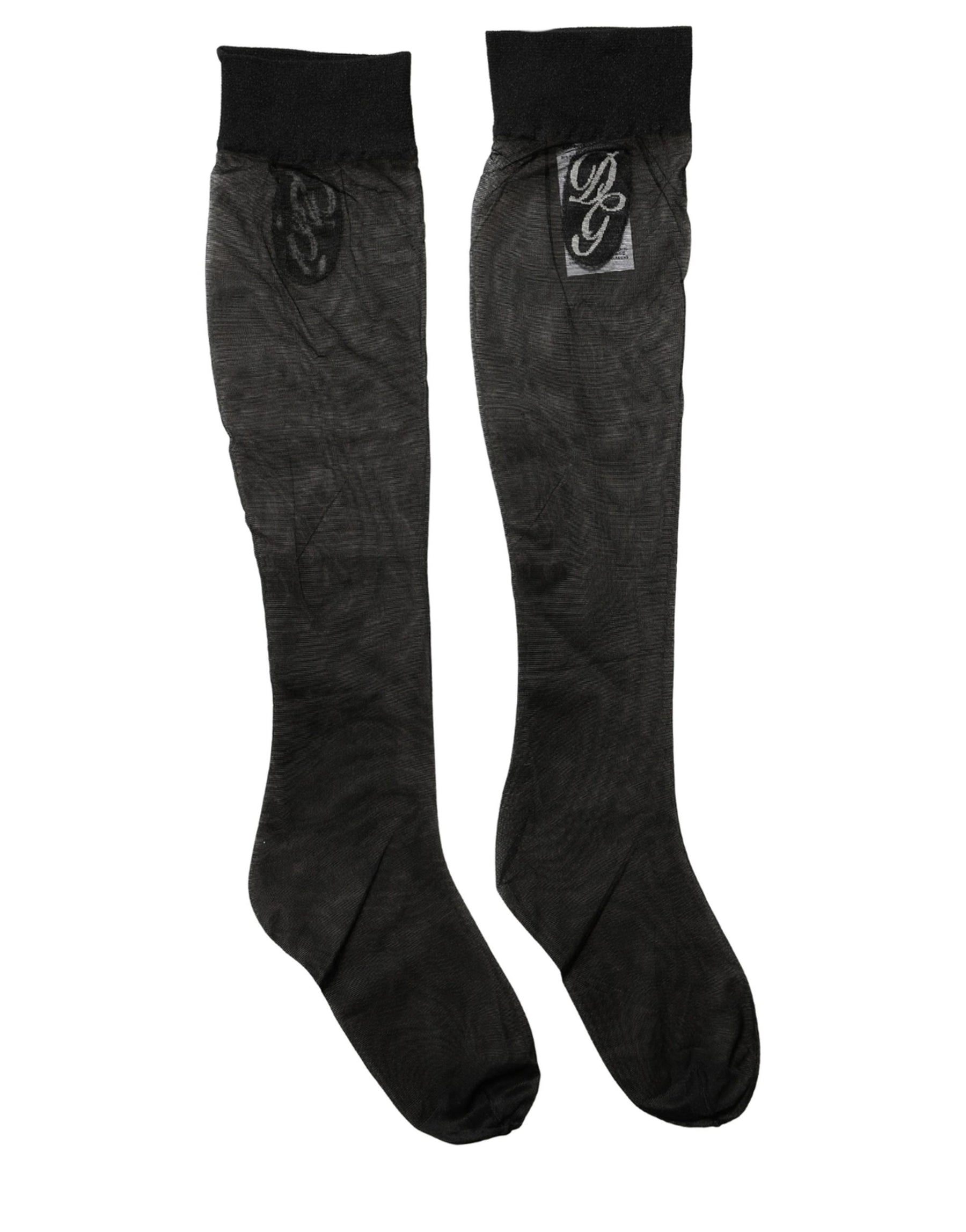 Dolce & Gabbana Black Nylon Mesh Sheer Calf Long Accessory Socks | Regal Royce