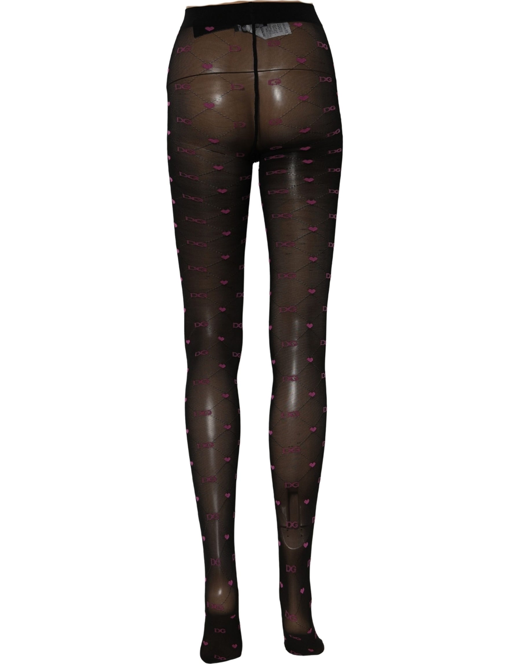 Dolce & Gabbana Black Nylon Hearts Tights Stocking Pantyhose Socks | Regal Royce