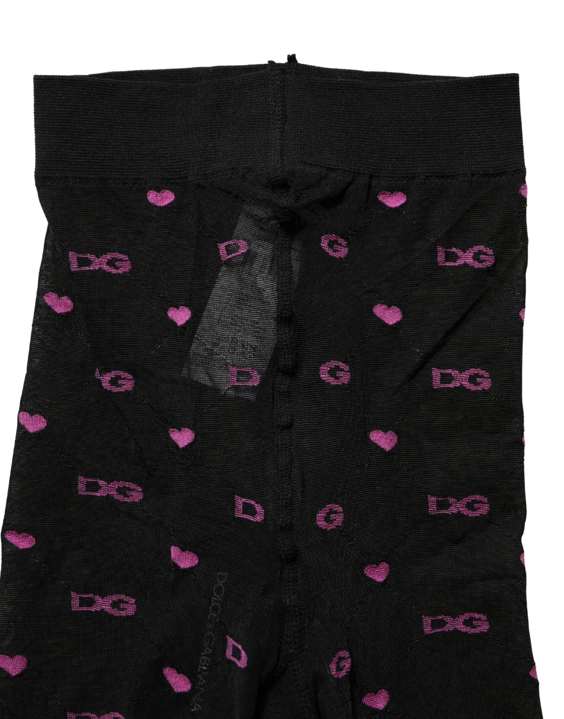 Dolce & Gabbana Black Nylon Hearts Tights Stocking Pantyhose Socks | Regal Royce