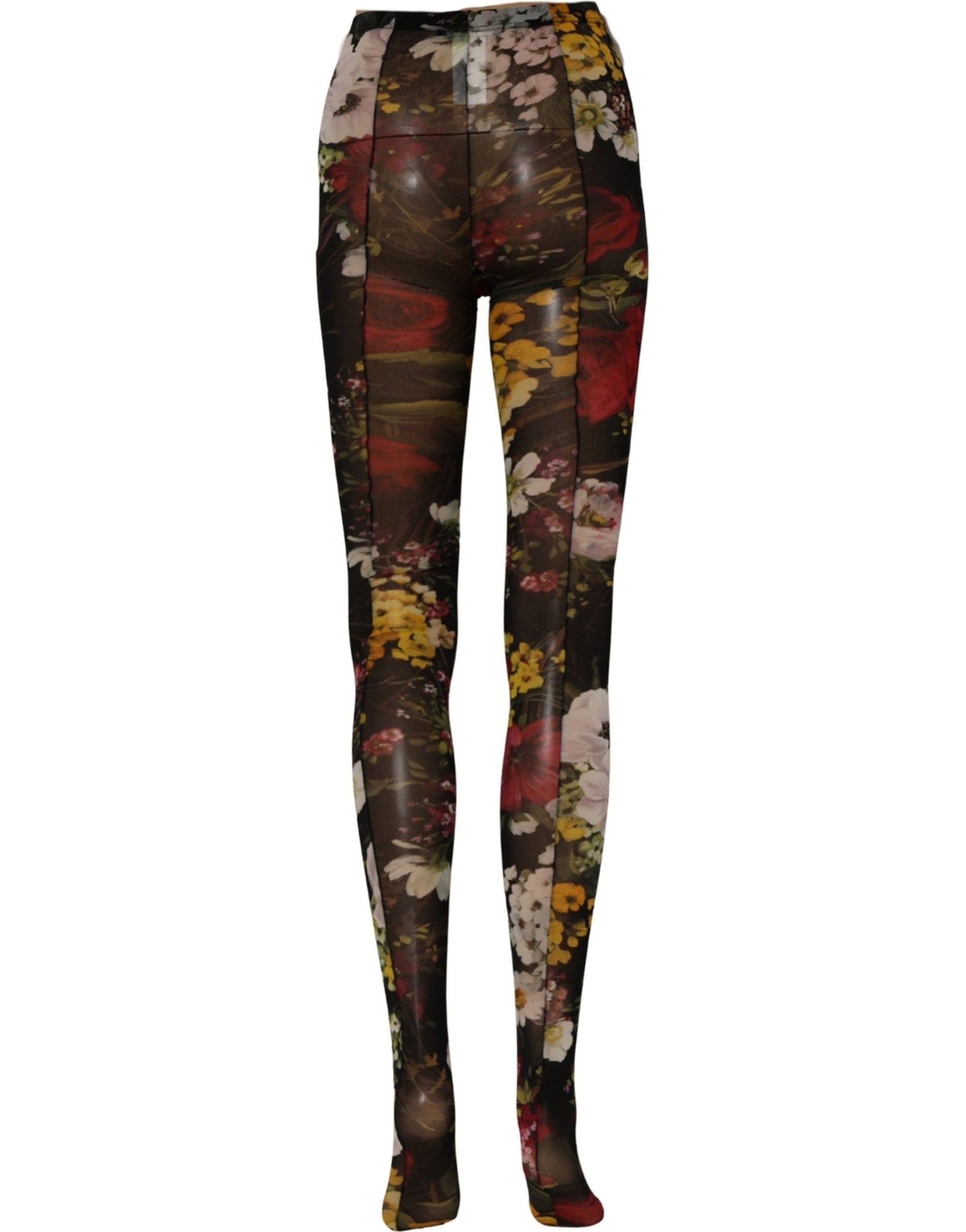 Dolce & Gabbana Black Nylon Floral Print Tights Stockings Socks | Regal Royce