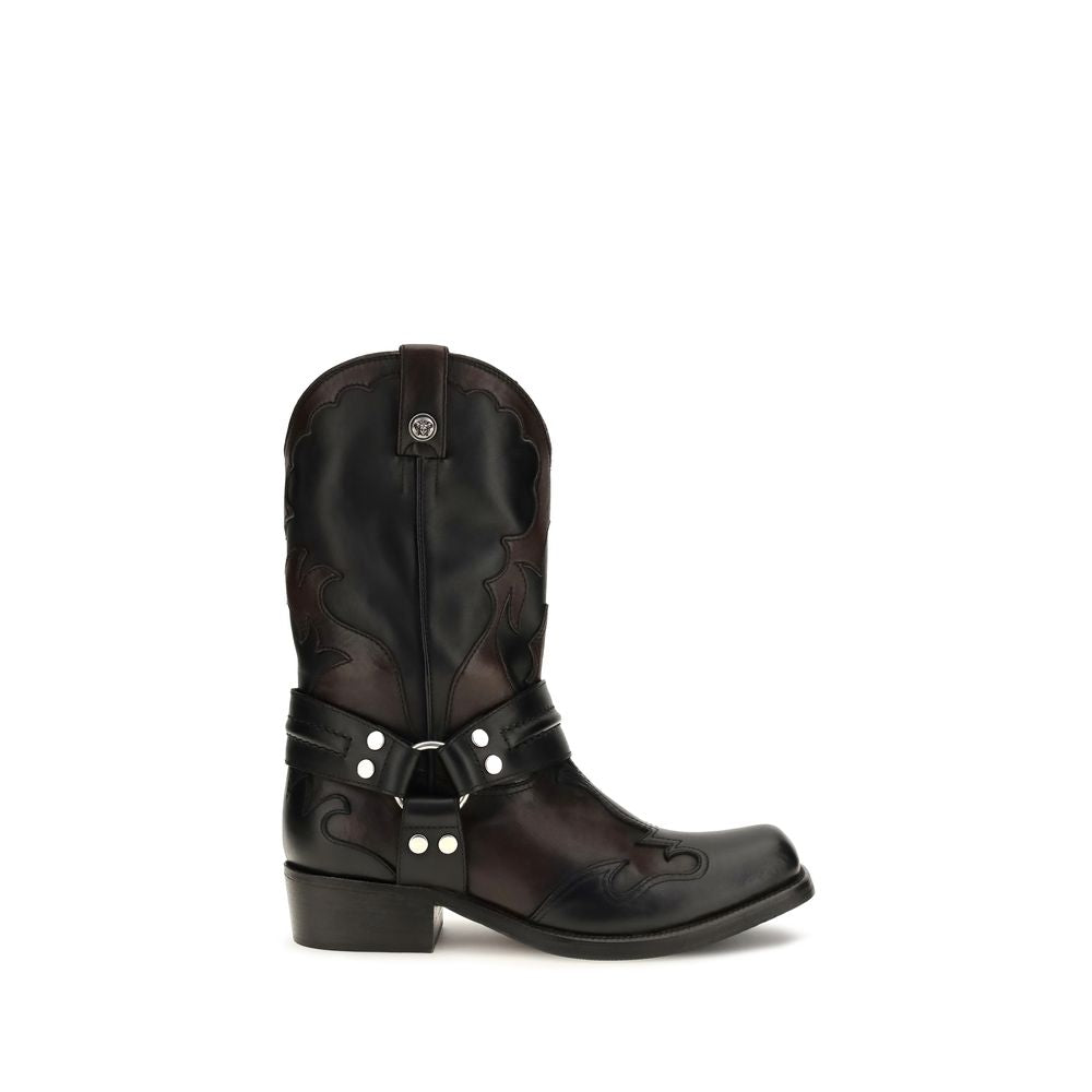 Versace Black Calf Leather Bos Taurus Ankle Boots | Regal Royce