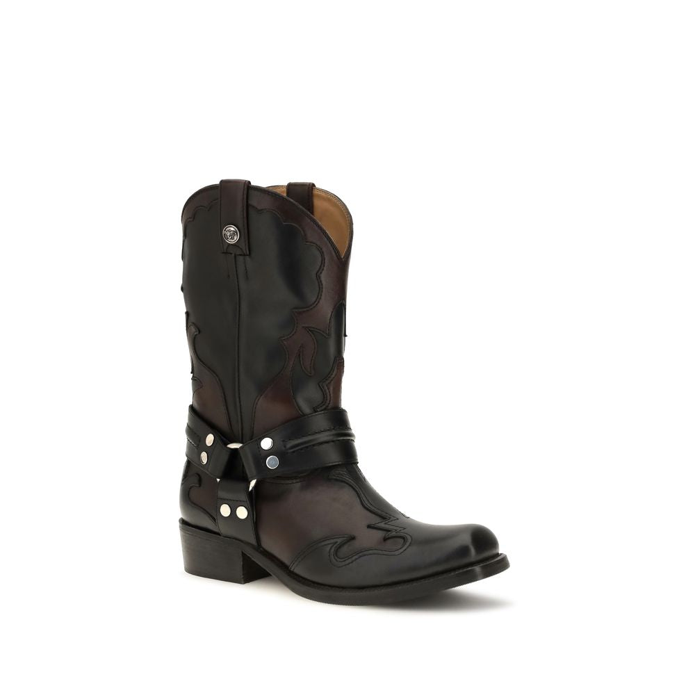 Versace Black Calf Leather Bos Taurus Ankle Boots | Regal Royce