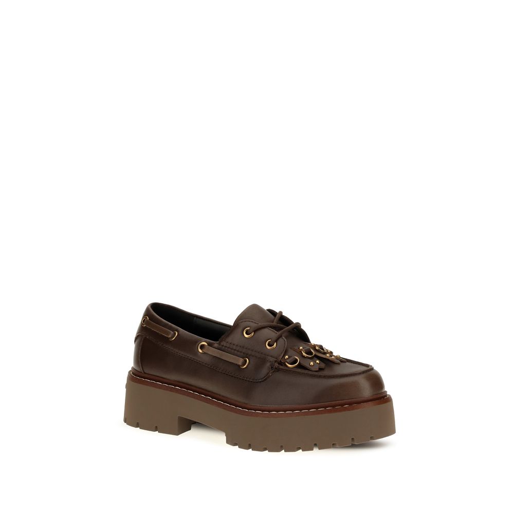 PINKO Brown Calf Leather Bos Taurus Platform Loafers | Regal Royce