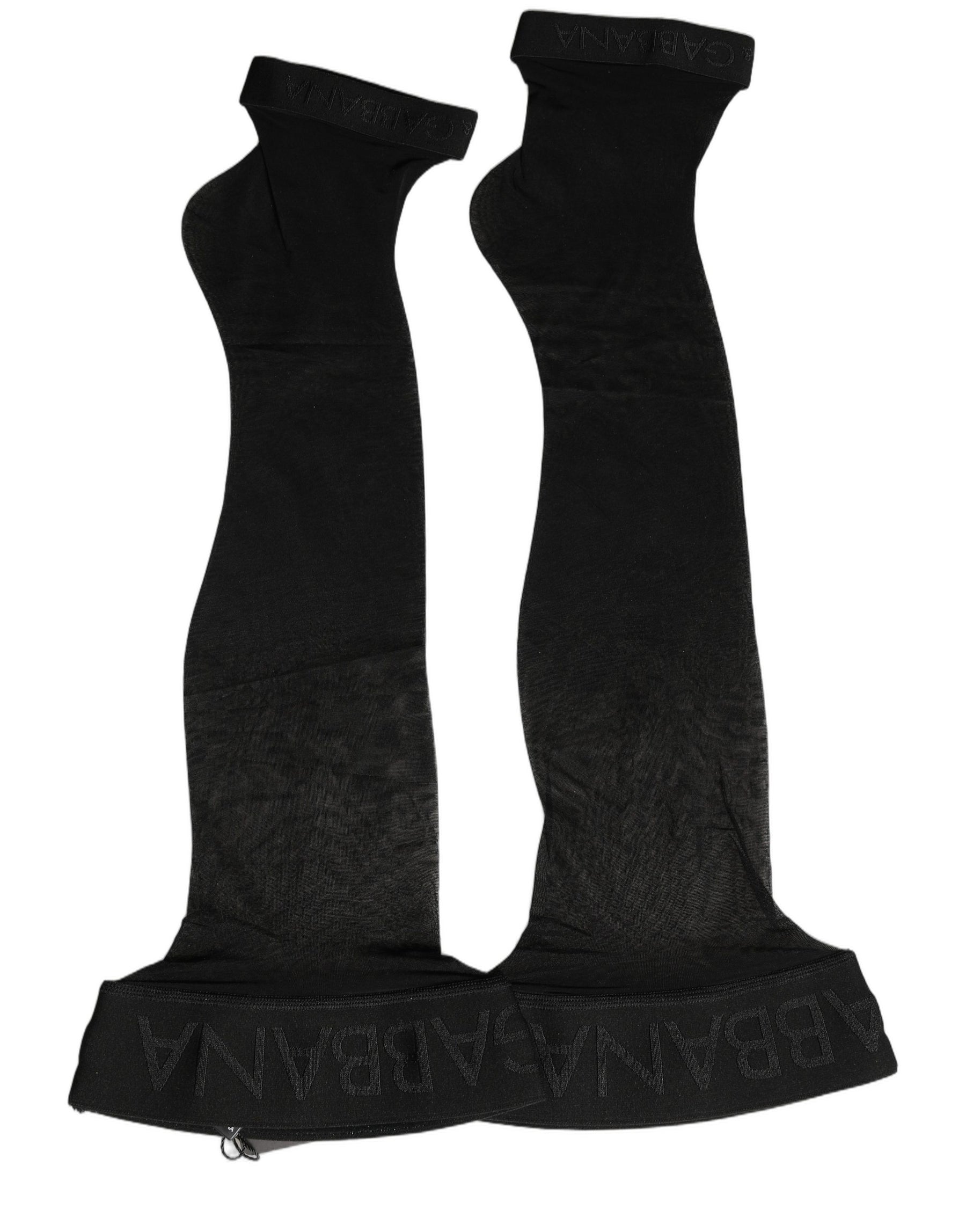 Dolce & Gabbana Black Nylon Logo Calf Long Women Accessory Socks | Regal Royce