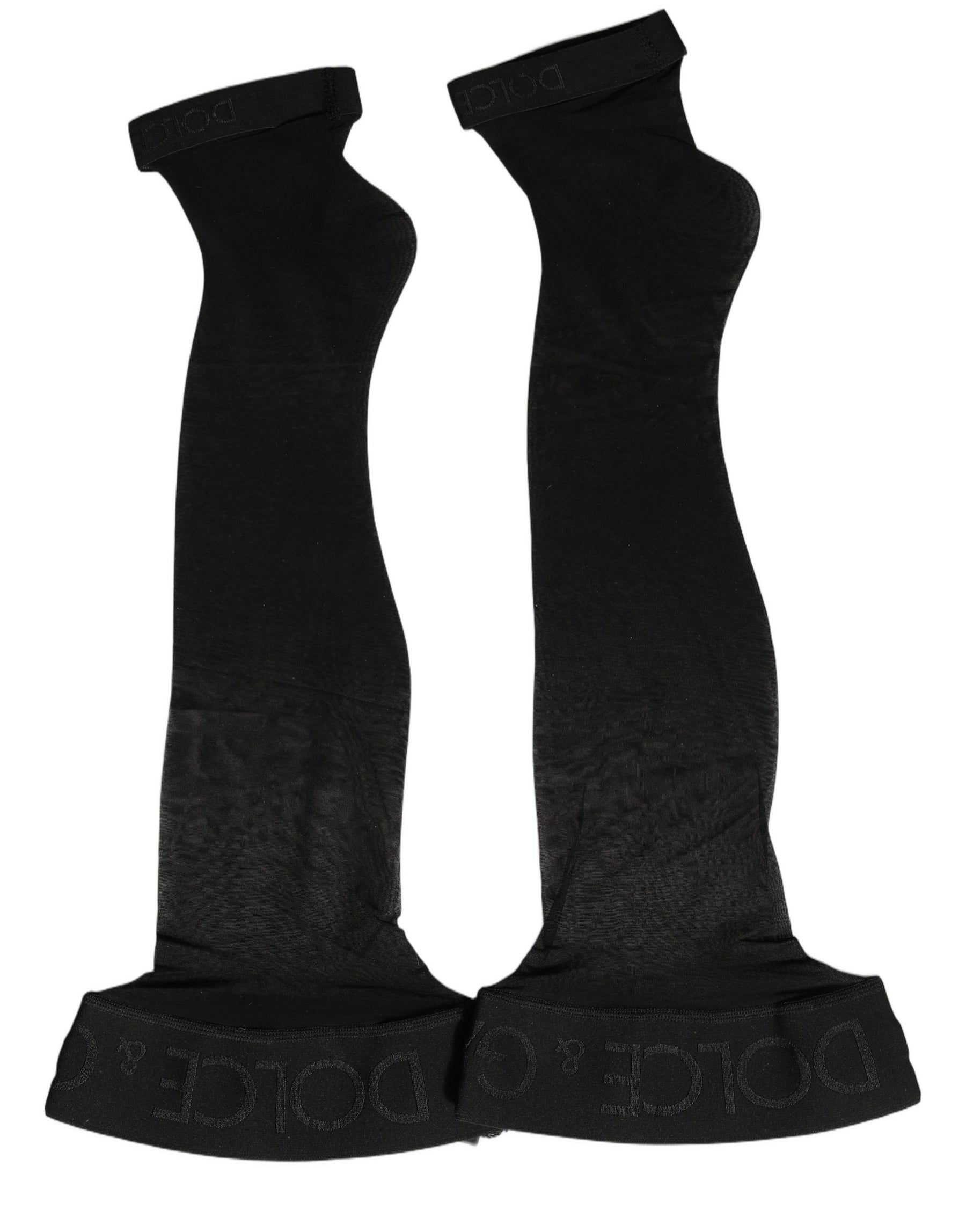 Dolce & Gabbana Black Nylon Logo Calf Long Women Accessory Socks | Regal Royce