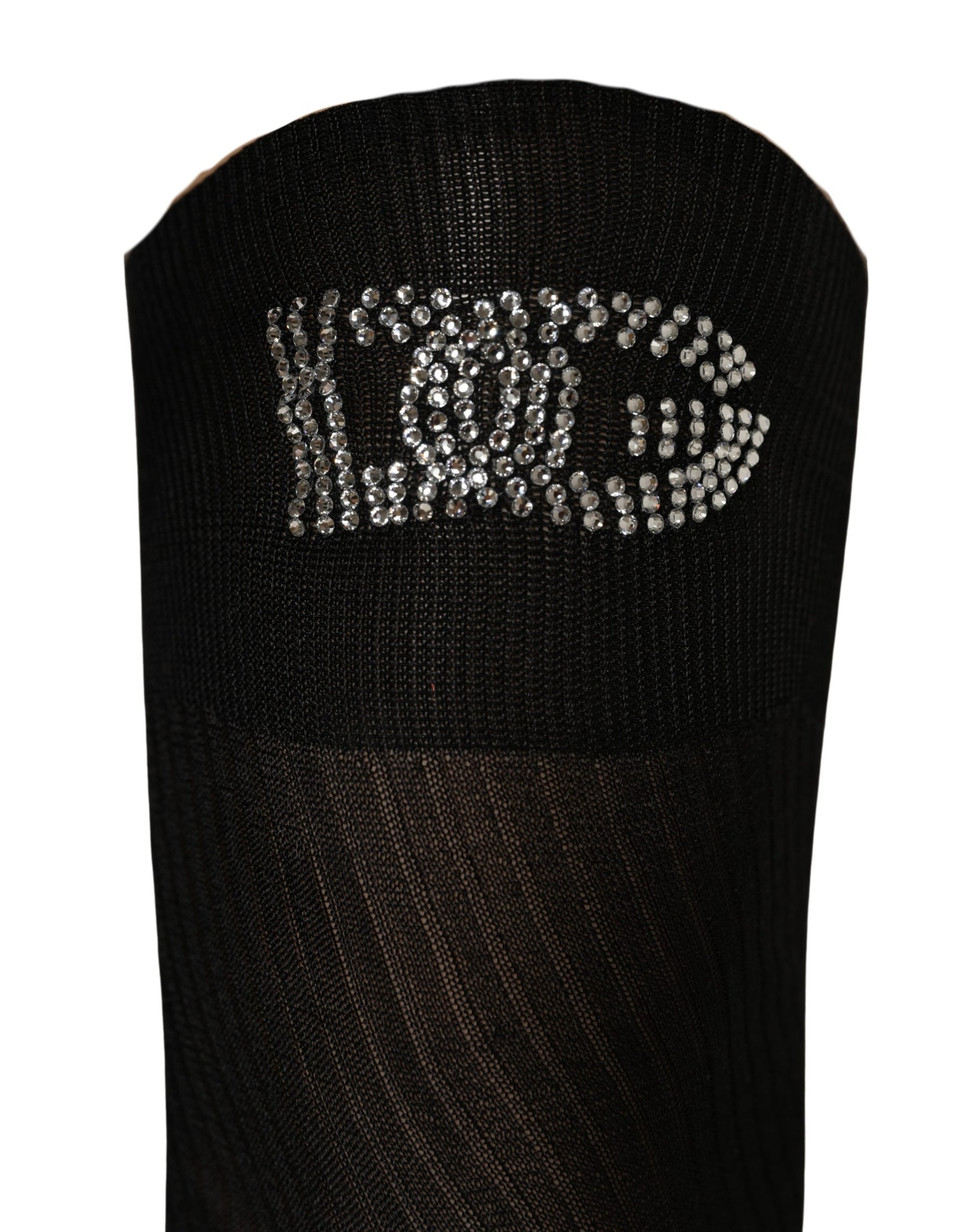 Dolce & Gabbana Black DG Logo Rhinestones Stretch Thigh High Socks | Regal Royce