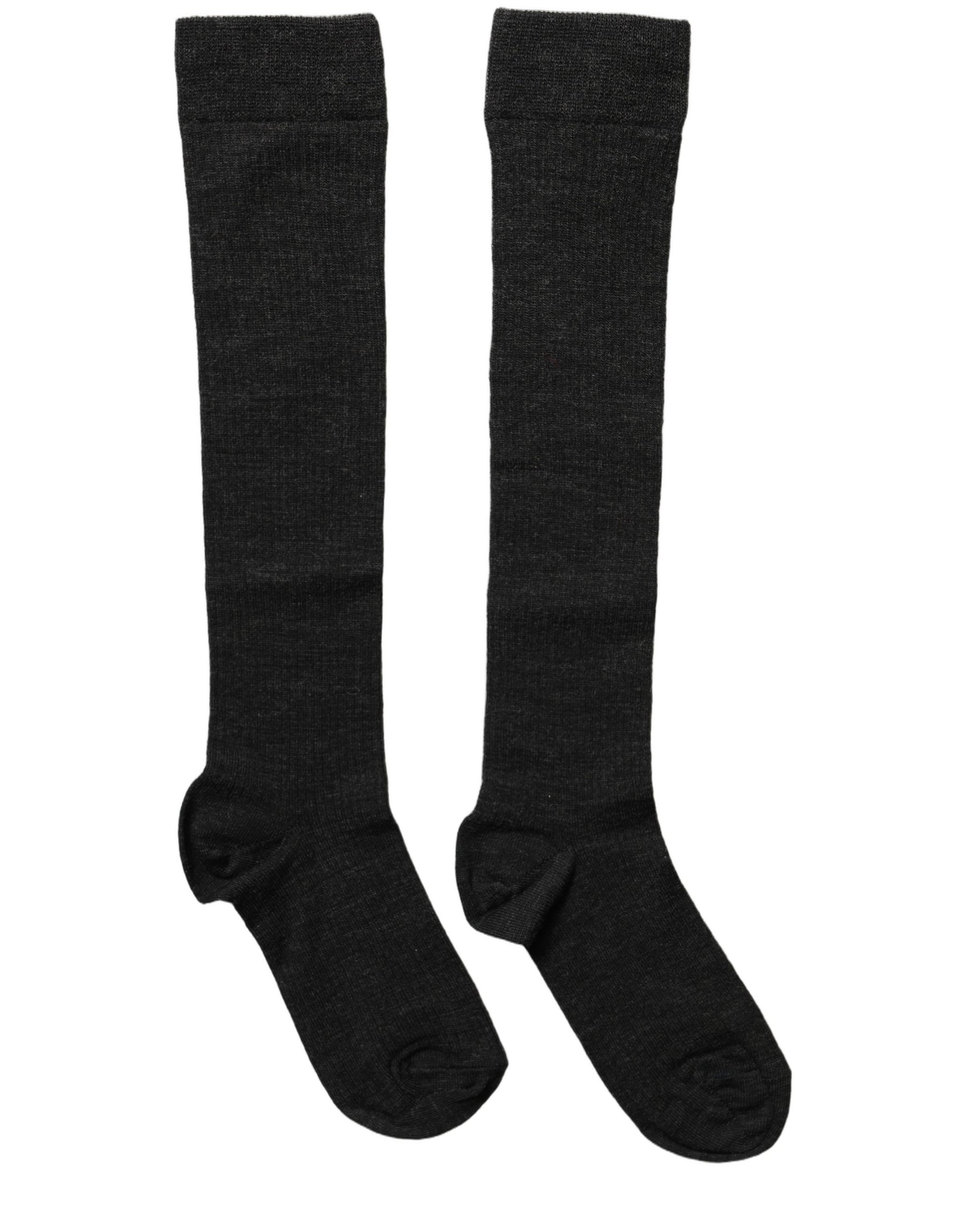 Dolce & Gabbana Black Wool Knit Calf Long Women Accessory Socks | Regal Royce