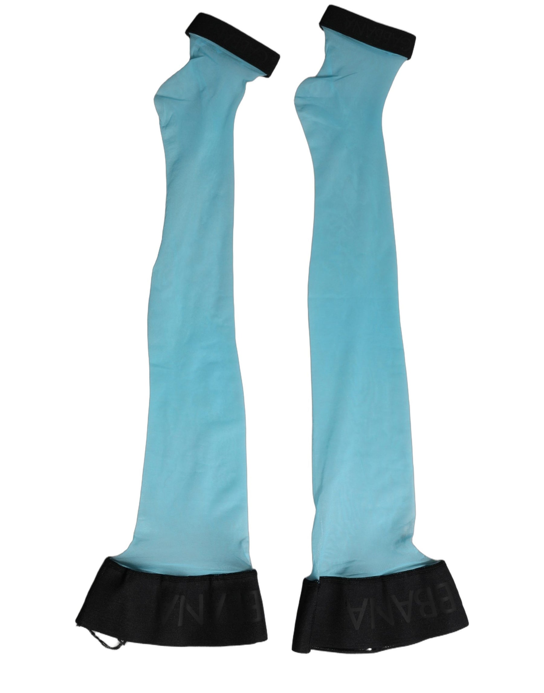 Dolce & Gabbana Light Blue Nylon Thigh High Women Accessory Socks | Regal Royce