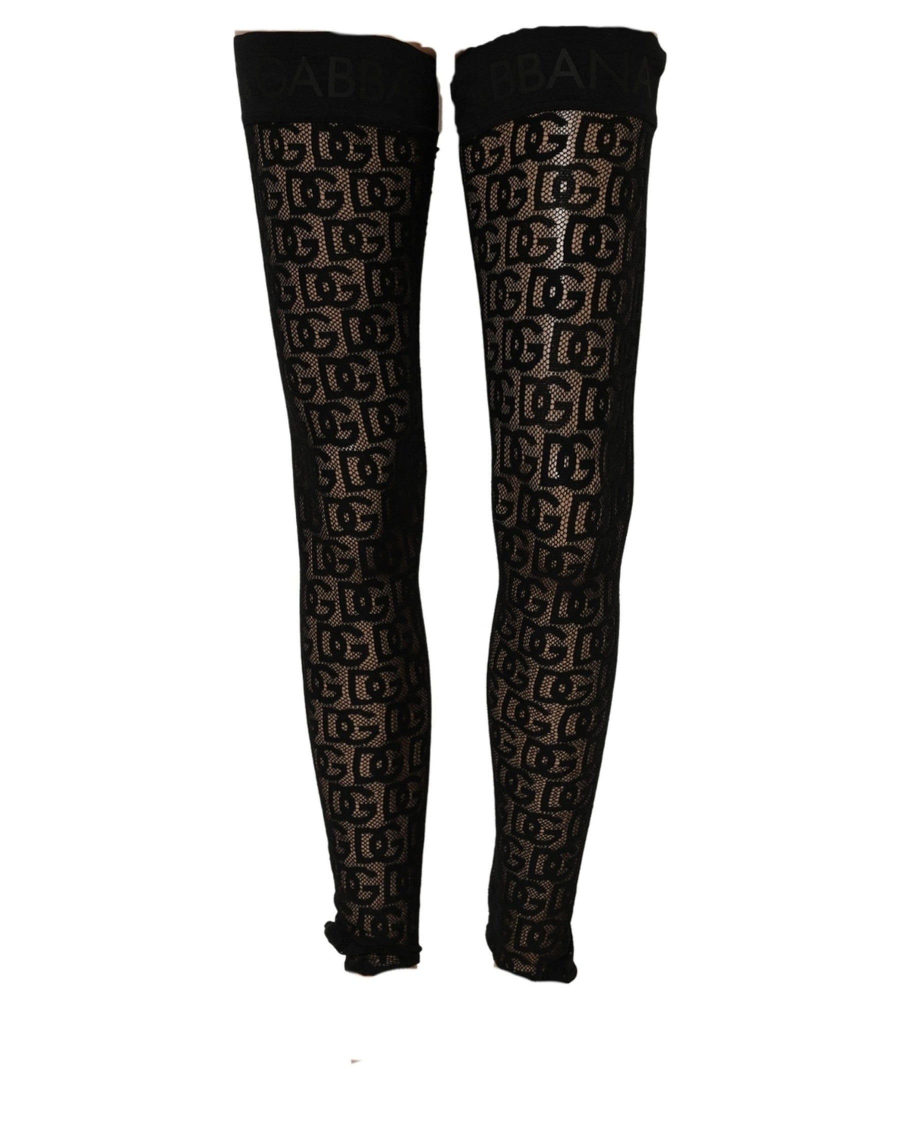 Dolce & Gabbana Black DG Logo Sheer Nylon Thigh High Socks | Regal Royce