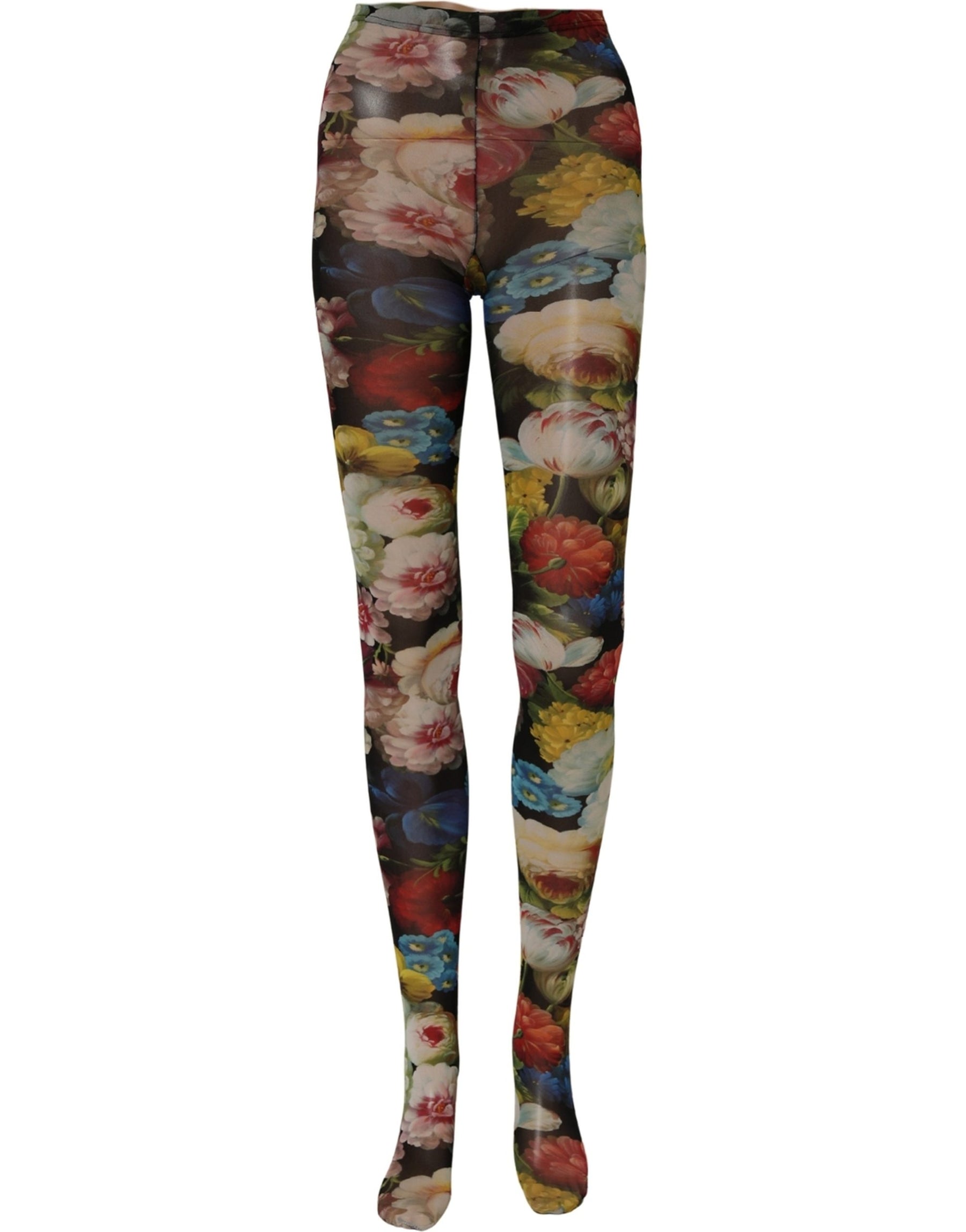 Dolce & Gabbana Black Floral Print Tights Sheer Stockings Socks | Regal Royce
