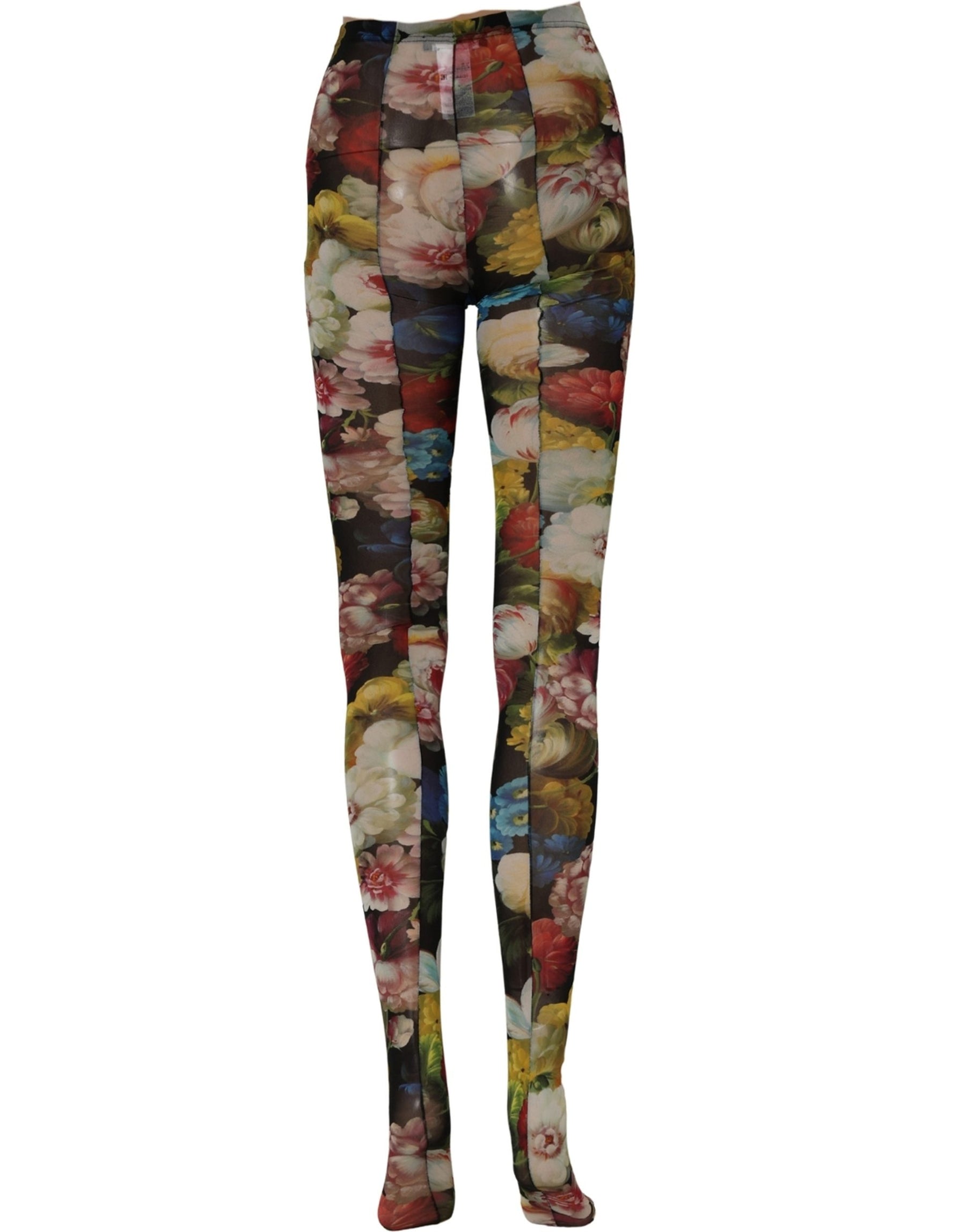 Dolce & Gabbana Black Floral Print Tights Sheer Stockings Socks | Regal Royce