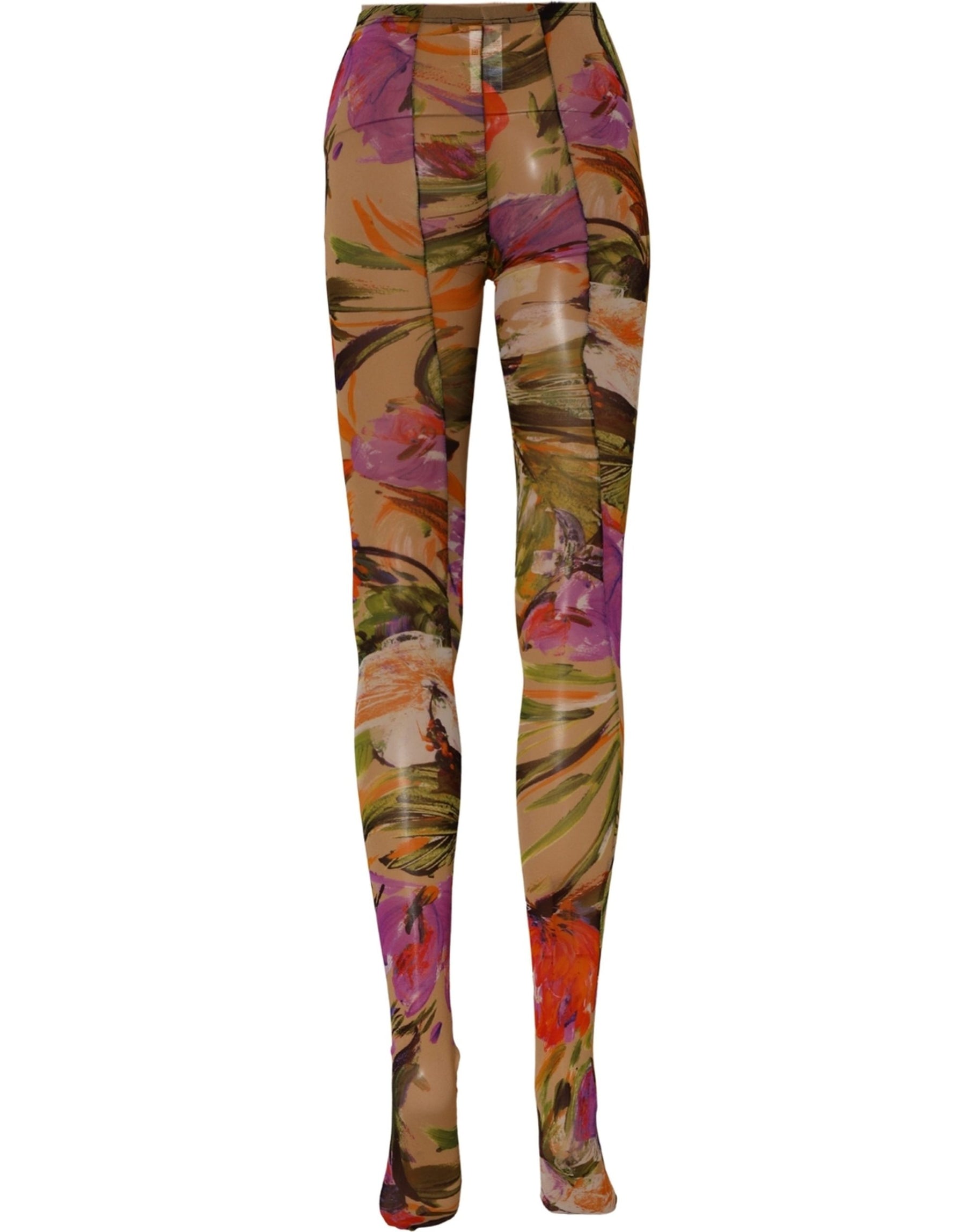 Dolce & Gabbana Beige Floral Print Tights Sheer Stockings Socks | Regal Royce