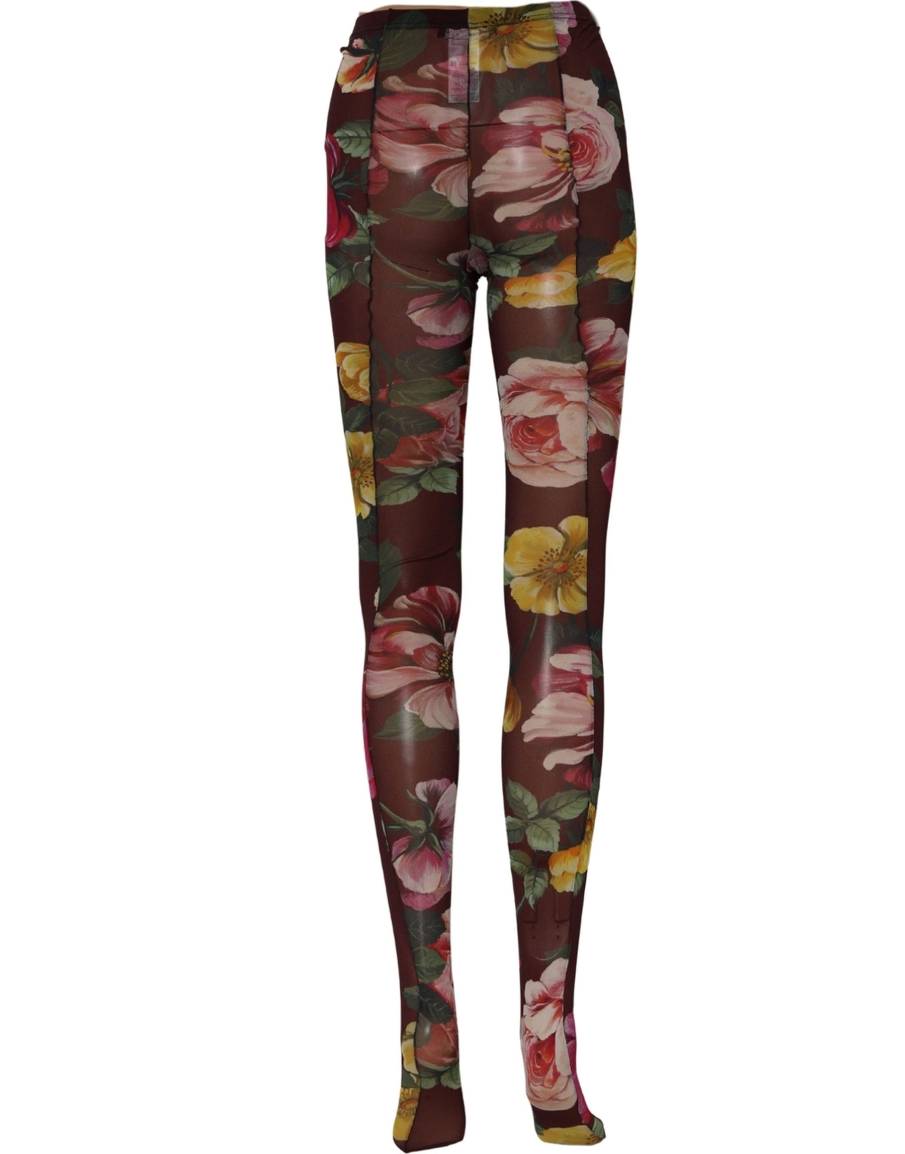 Dolce & Gabbana Maroon Floral Print Tights Sheer Stockings Socks | Regal Royce