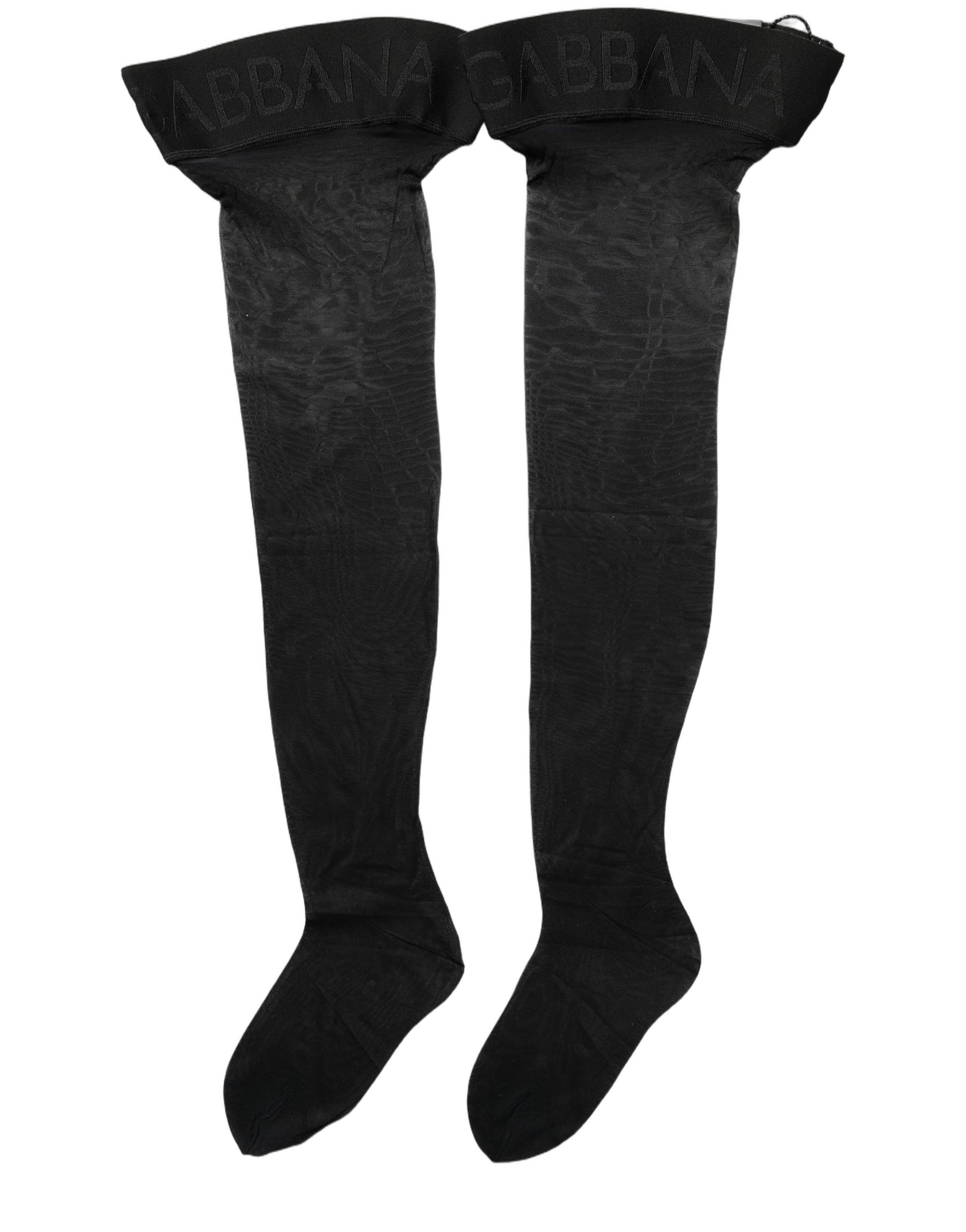 Dolce & Gabbana Black Nylon Logo Calf Long Women Accessory Socks | Regal Royce
