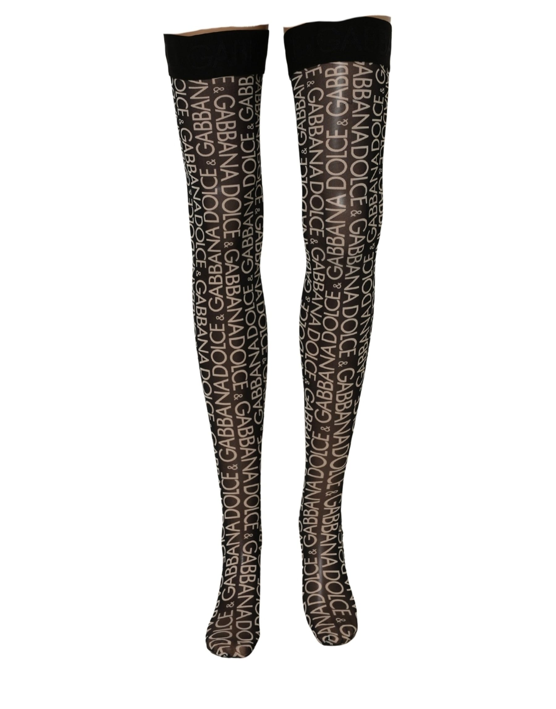 Dolce & Gabbana Black Sheer Logo Monogram High Stockings Socks | Regal Royce
