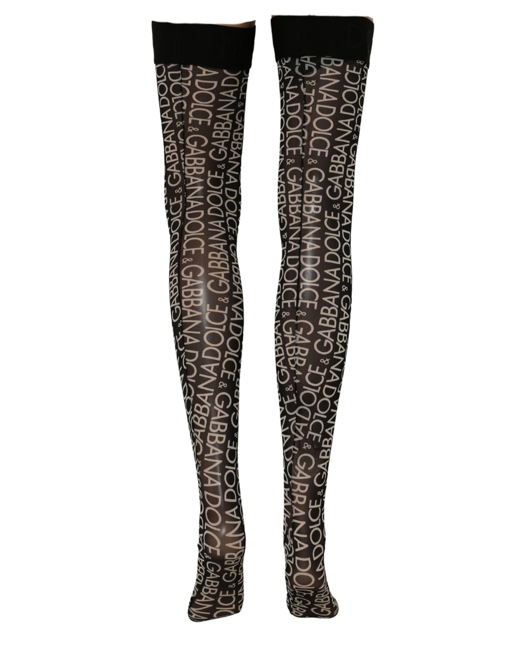 Dolce & Gabbana Black Sheer Logo Monogram High Stockings Socks | Regal Royce