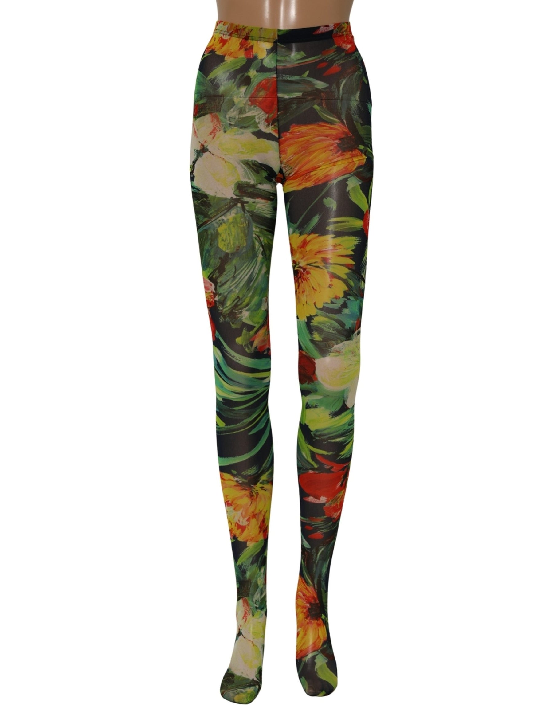 Dolce & Gabbana Black Floral Print Tights Sheer Stockings Socks | Regal Royce