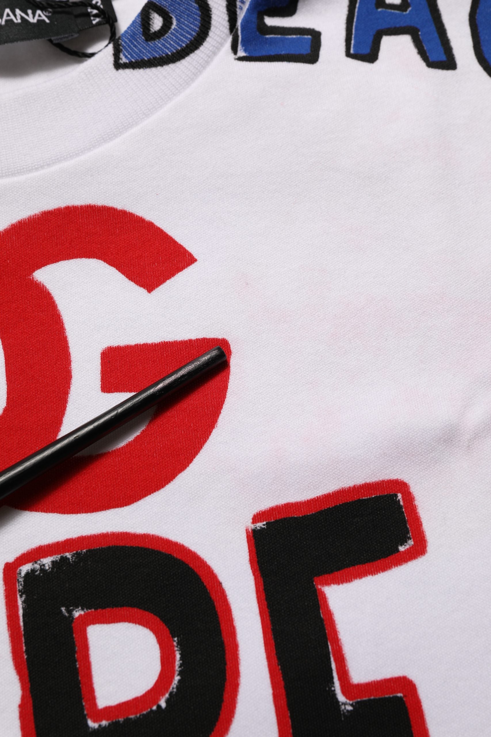 Dolce & Gabbana White Graphic Cotton Jersey Cropped T-shirt | Regal Royce