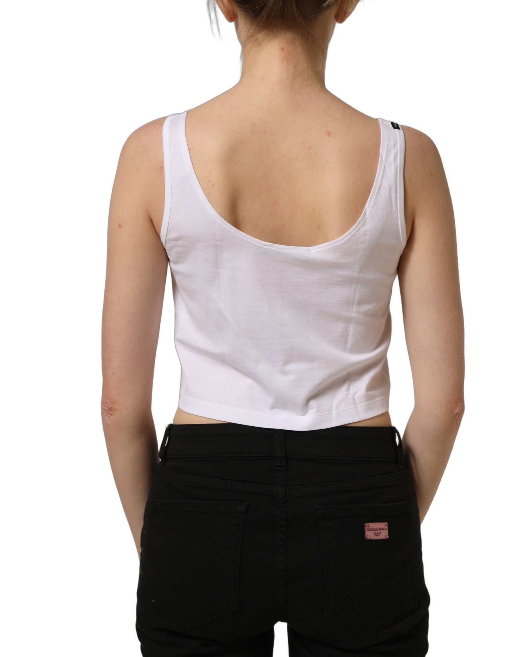 Dolce & Gabbana White Cotton Sleeveless Cropped Tank Top | Regal Royce
