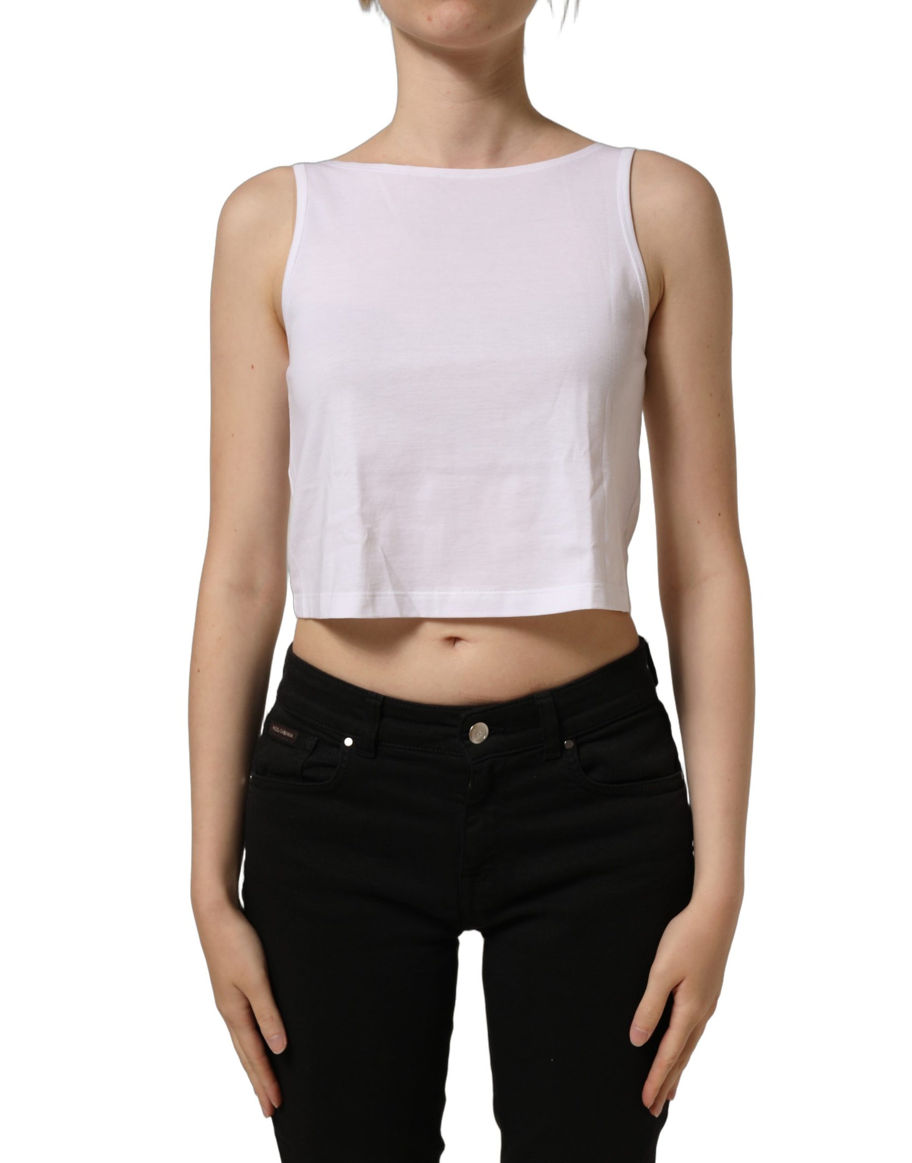 Dolce & Gabbana White Cotton Sleeveless Cropped Tank Top | Regal Royce