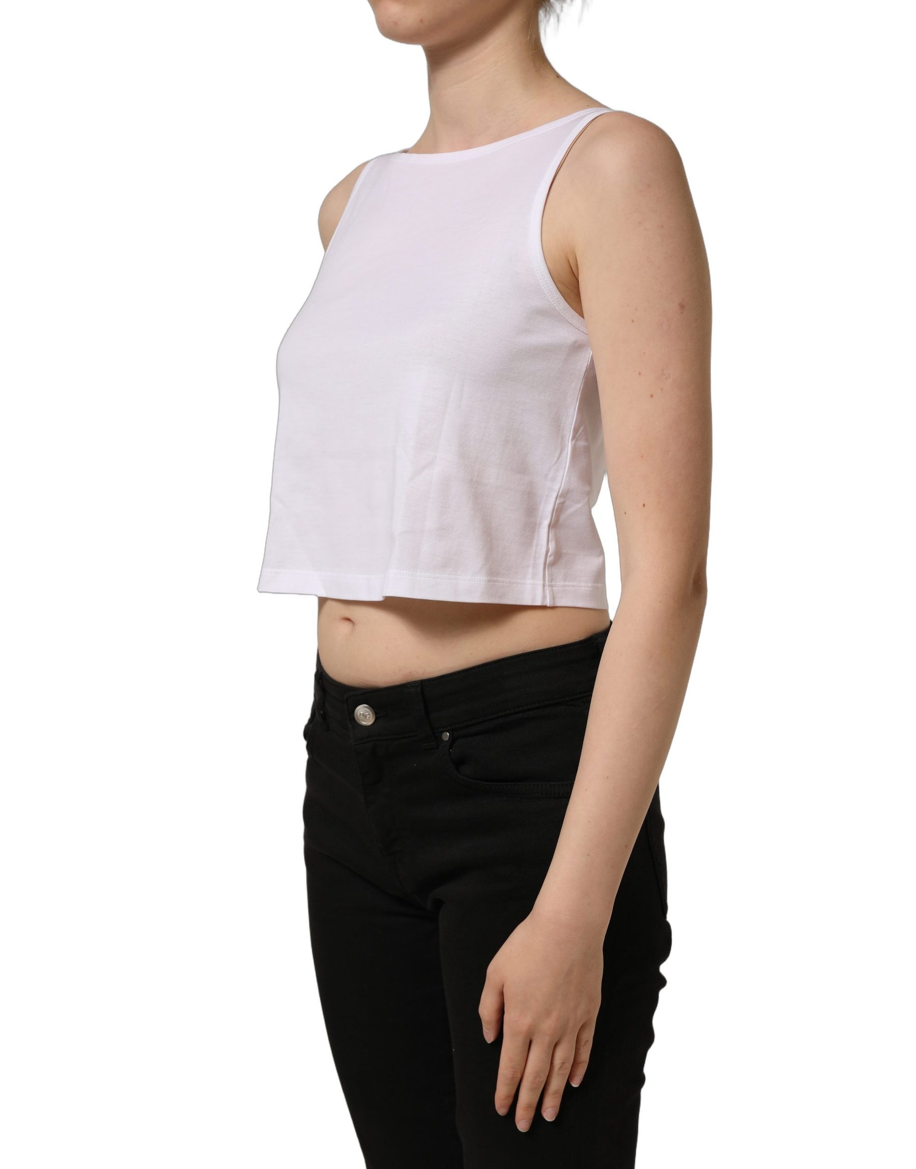 Dolce & Gabbana White Cotton Sleeveless Cropped Tank Top | Regal Royce