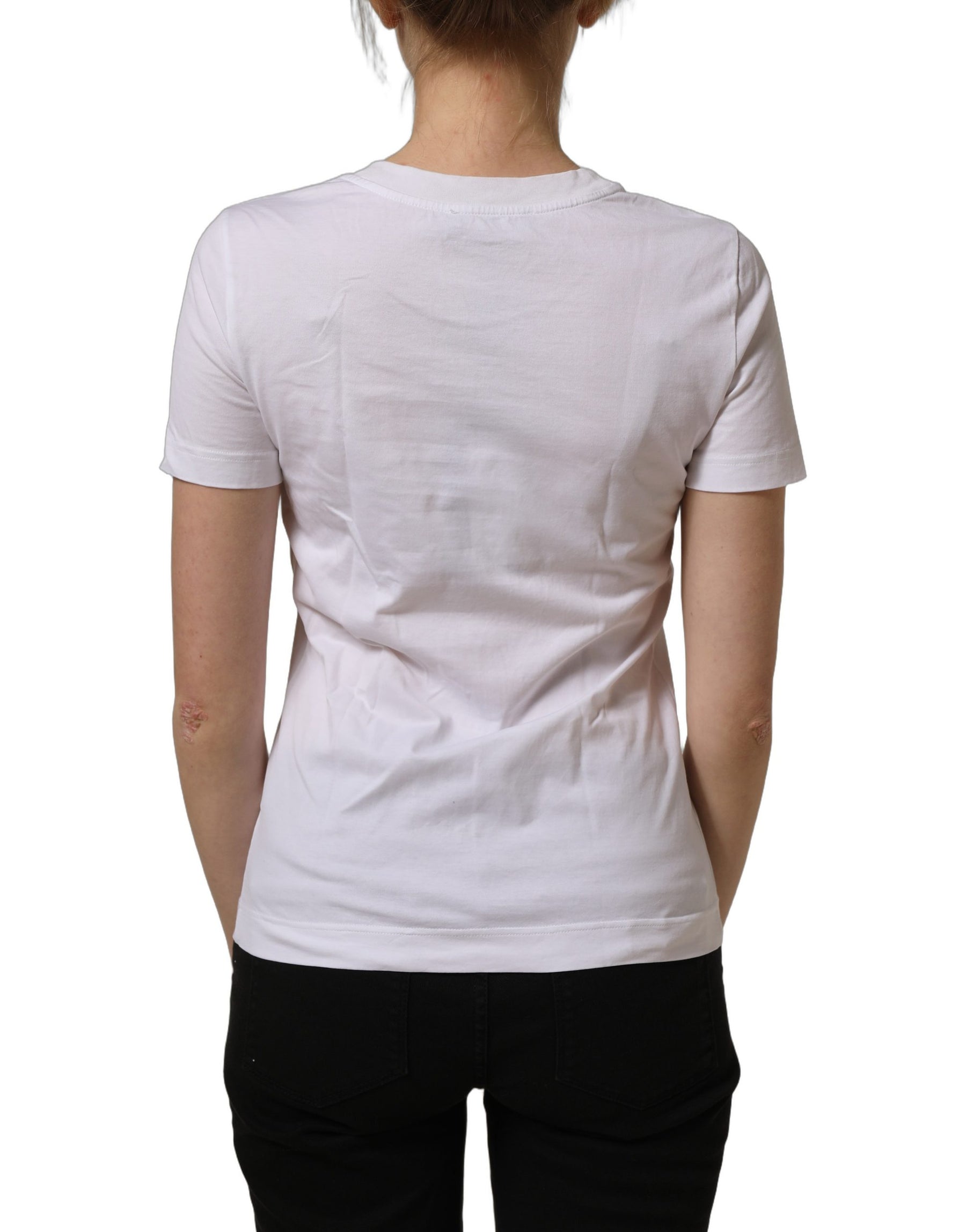 Dolce & Gabbana White Cotton Rose Patch Crew Neck T-shirt | Regal Royce
