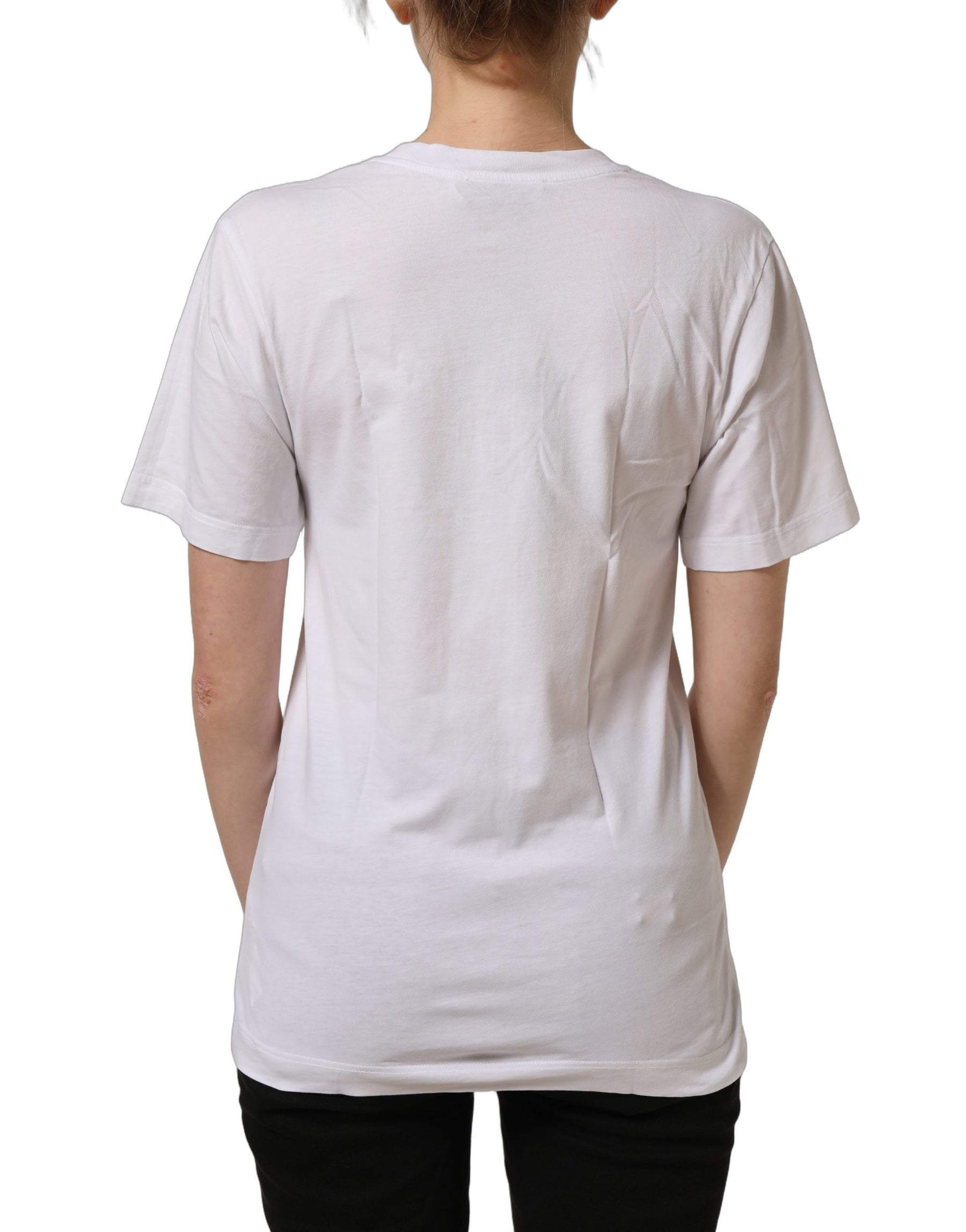 Dolce & Gabbana White Cotton Gold DG Logo V-Neck T-shirt | Regal Royce
