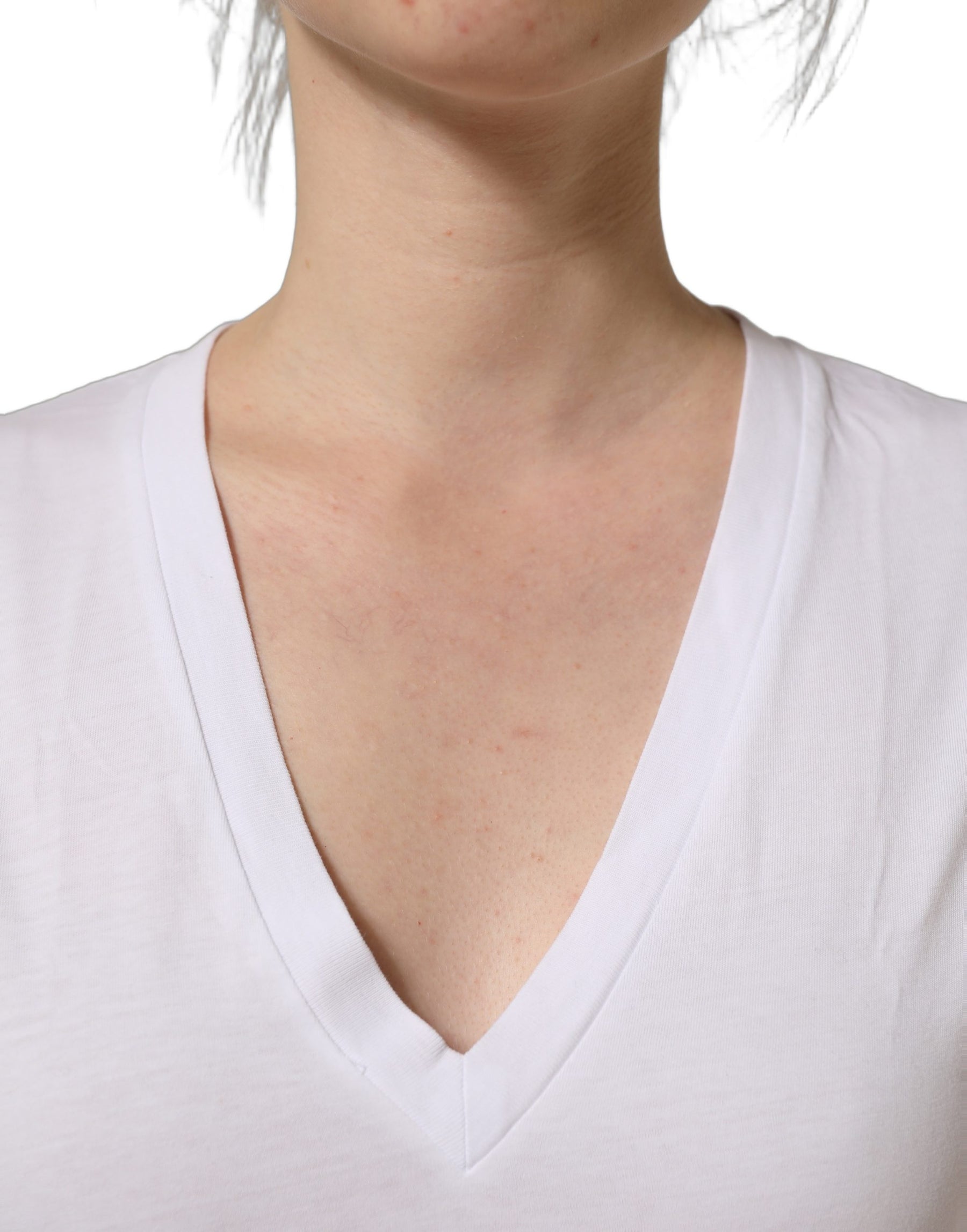 Dolce & Gabbana White Cotton Gold DG Logo V-Neck T-shirt | Regal Royce