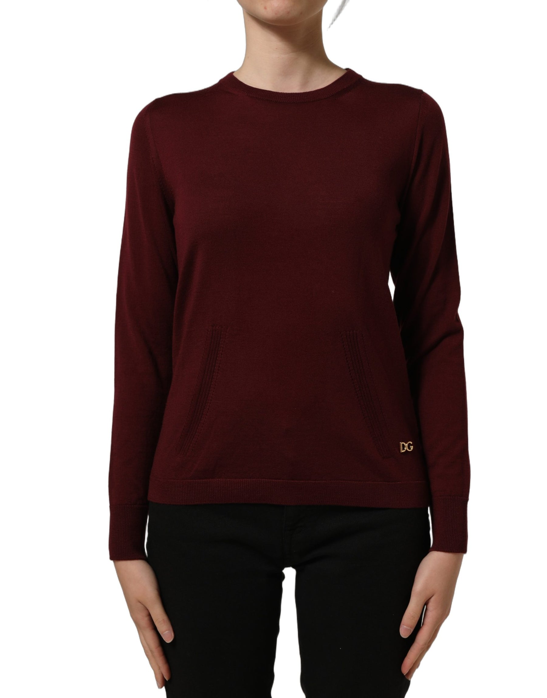 Dolce & Gabbana Maroon Wool Knitted CrewNeck Pullover Sweater | Regal Royce